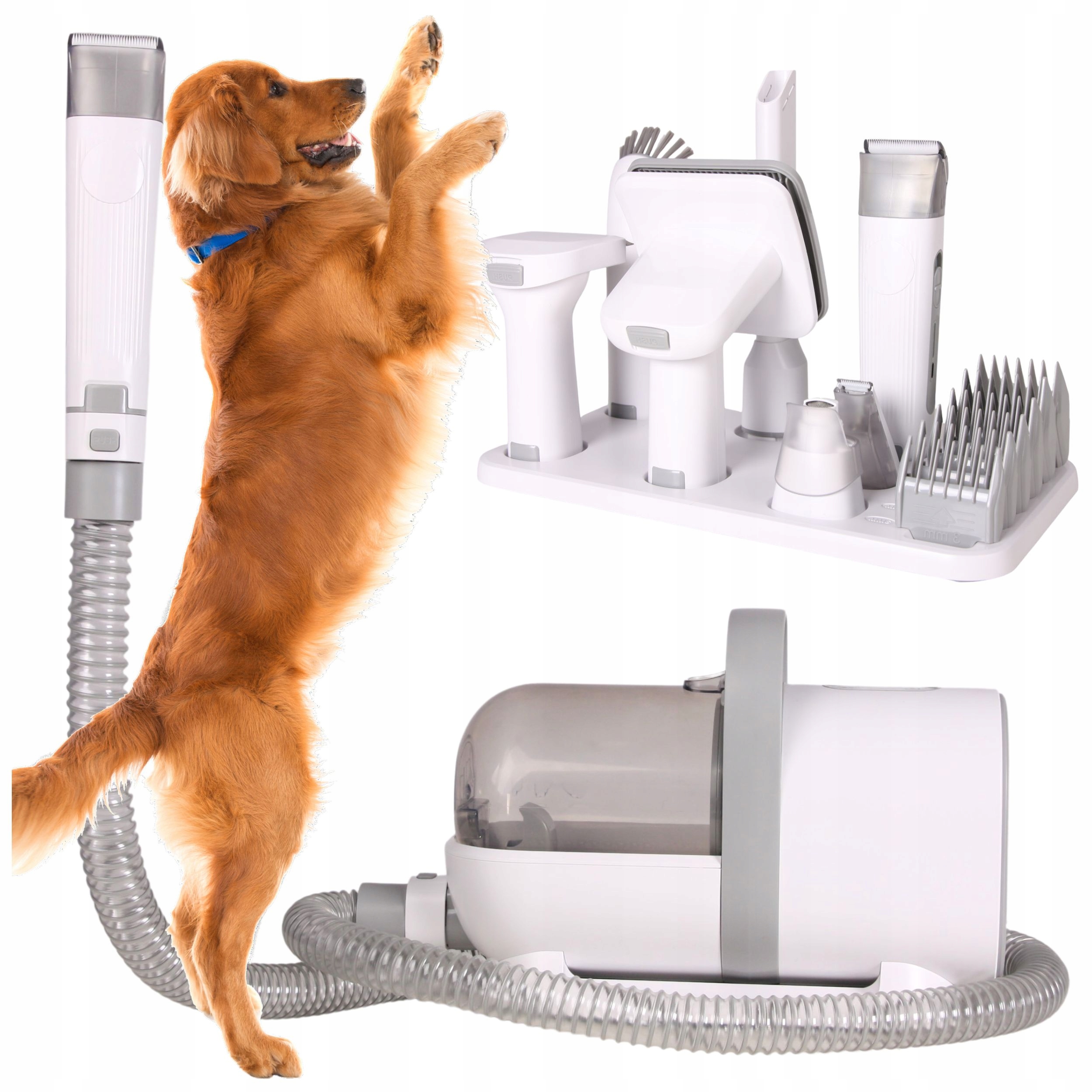 Levně Stříhací strojek pro psa kočku vysavač pilník zastřihovač kartáče 8v1