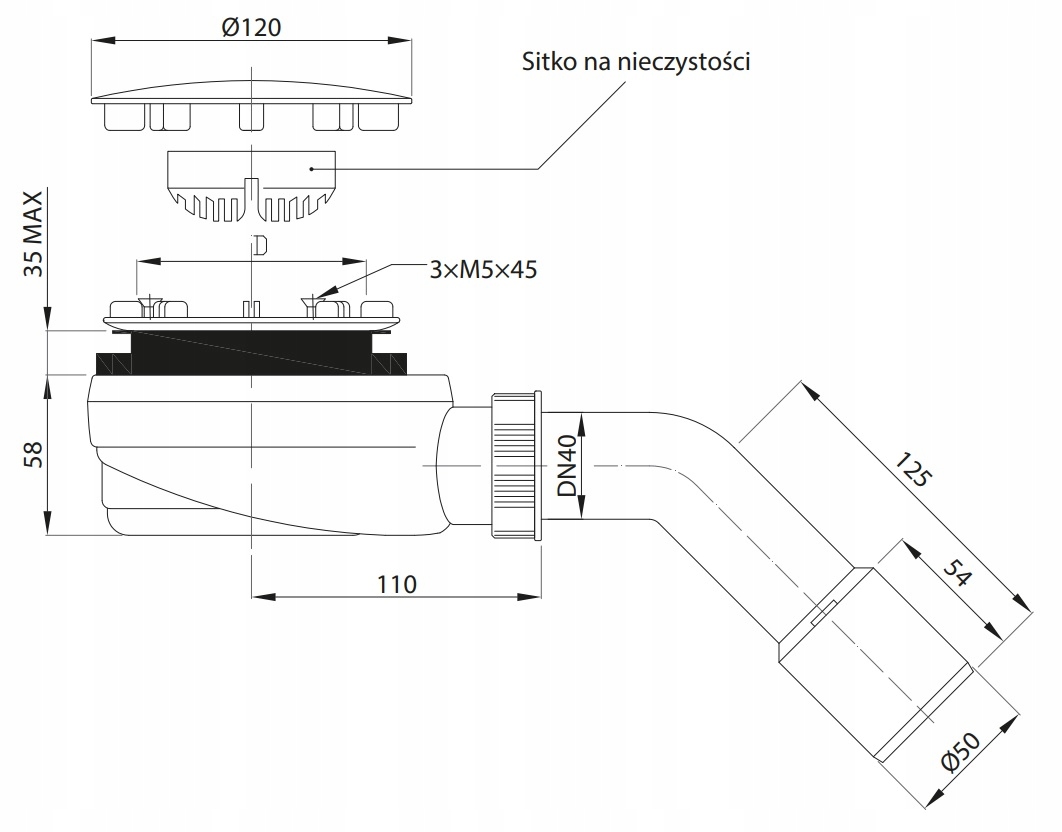 Syfon brodzikowy 90 mm R580 White Pokrywa Biała RADAWAY Kod producenta R580 White