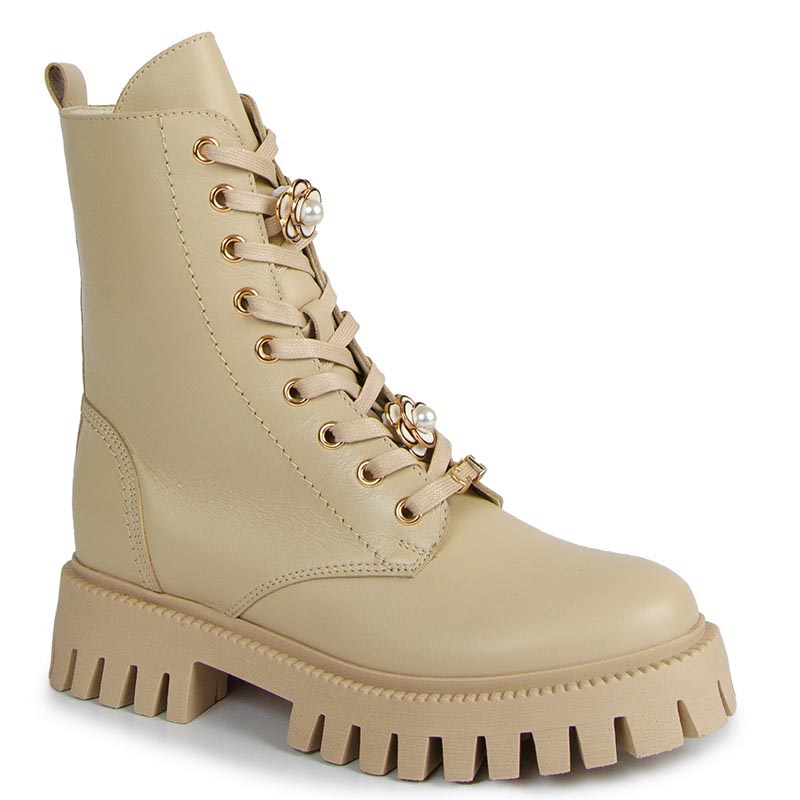 Chebello 4553 Béžové Kožené Kotníkové Boty S Ozdobou 38