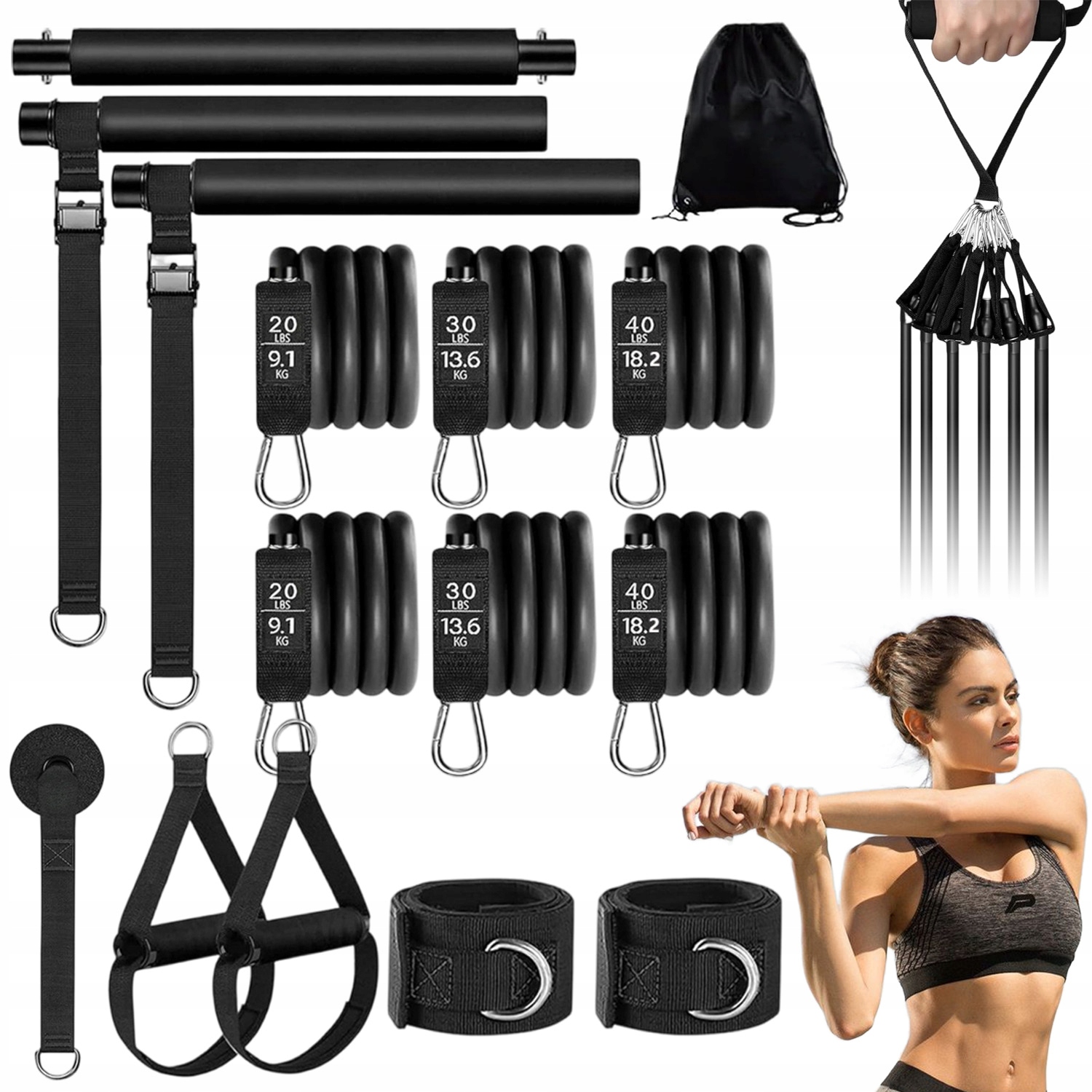 Komplet Pro Cvičení S Push-pull Tyčí A Odporovými Páskami Pro Pilates