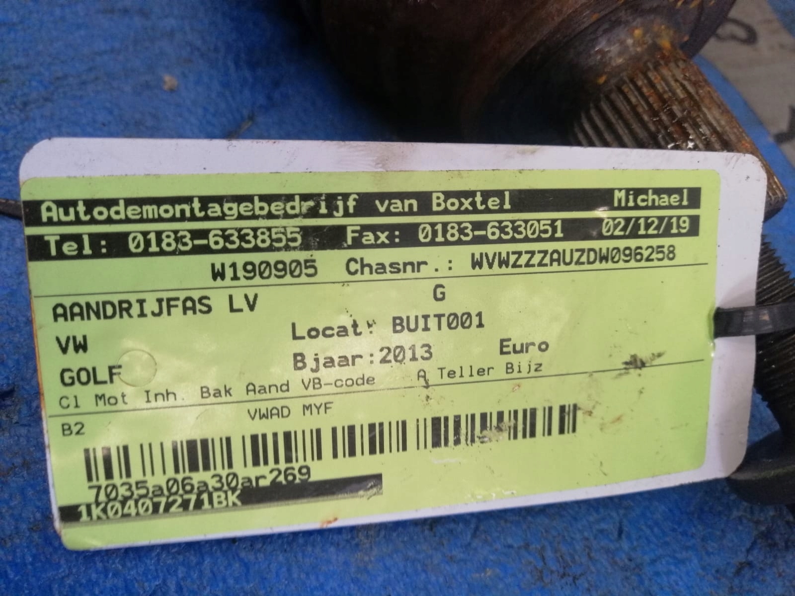 VW GOLF VII semi-axis left 1K0407271BK