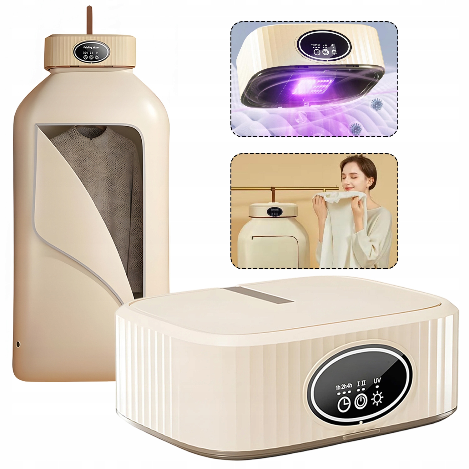 Přenosná skládací elektrická Sušák na oblečení 600 W turistická s časovačem