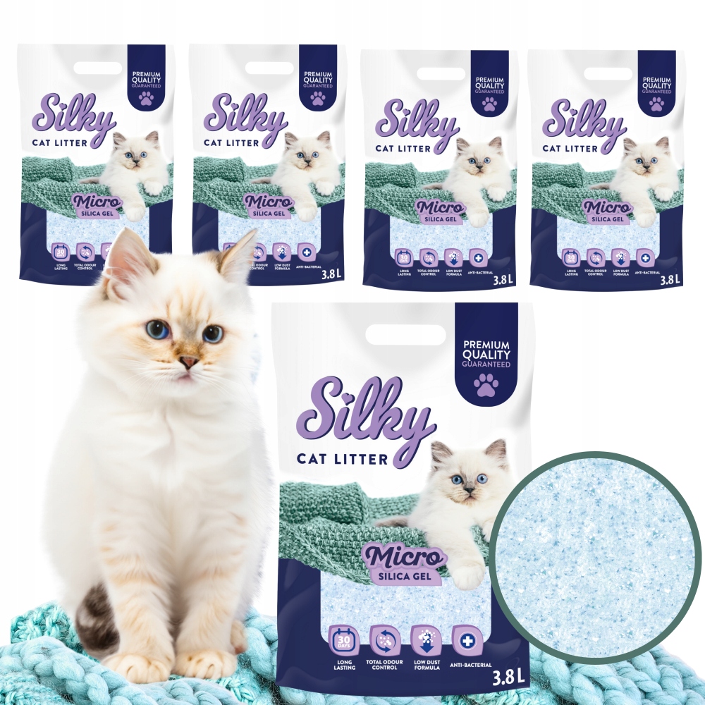 Levně Silikonové stelivo pro kočky bezprašné Micro Silky 3,8 l, sada 5 ks