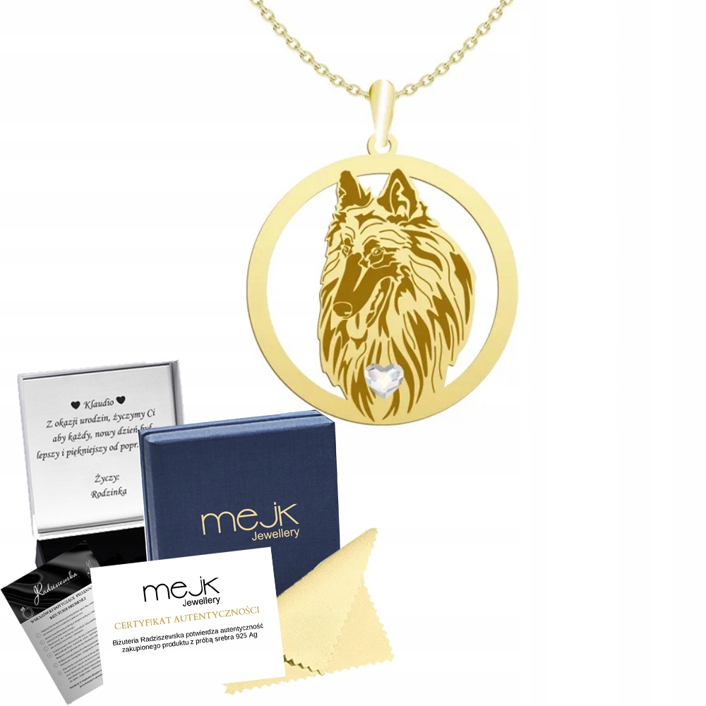 Zlatý náhrdelník se psem Ovčáček Tervueren 925 Šperky Řetízek Gravírování