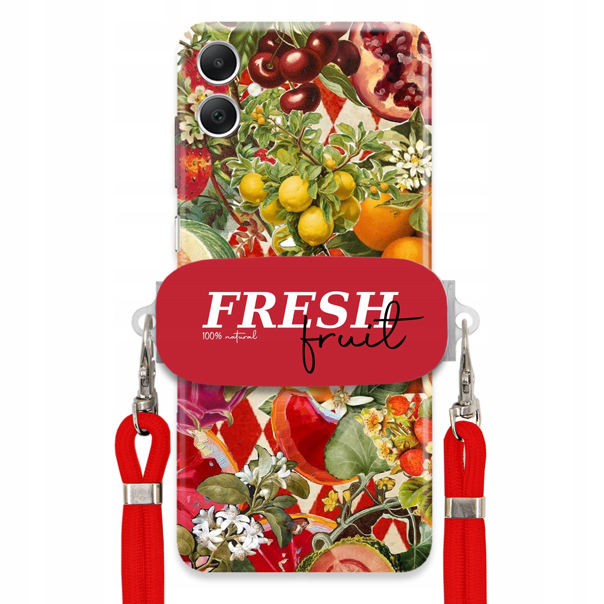 Puzdro pre Samsung A05 Červené Crossbody vodítko držiak Fresh Fruit Ovocné