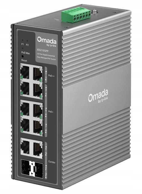 TP-Link IES210GPP 10-portový Omada Industry PoE Switch, 2x Glan PoE++, 6x