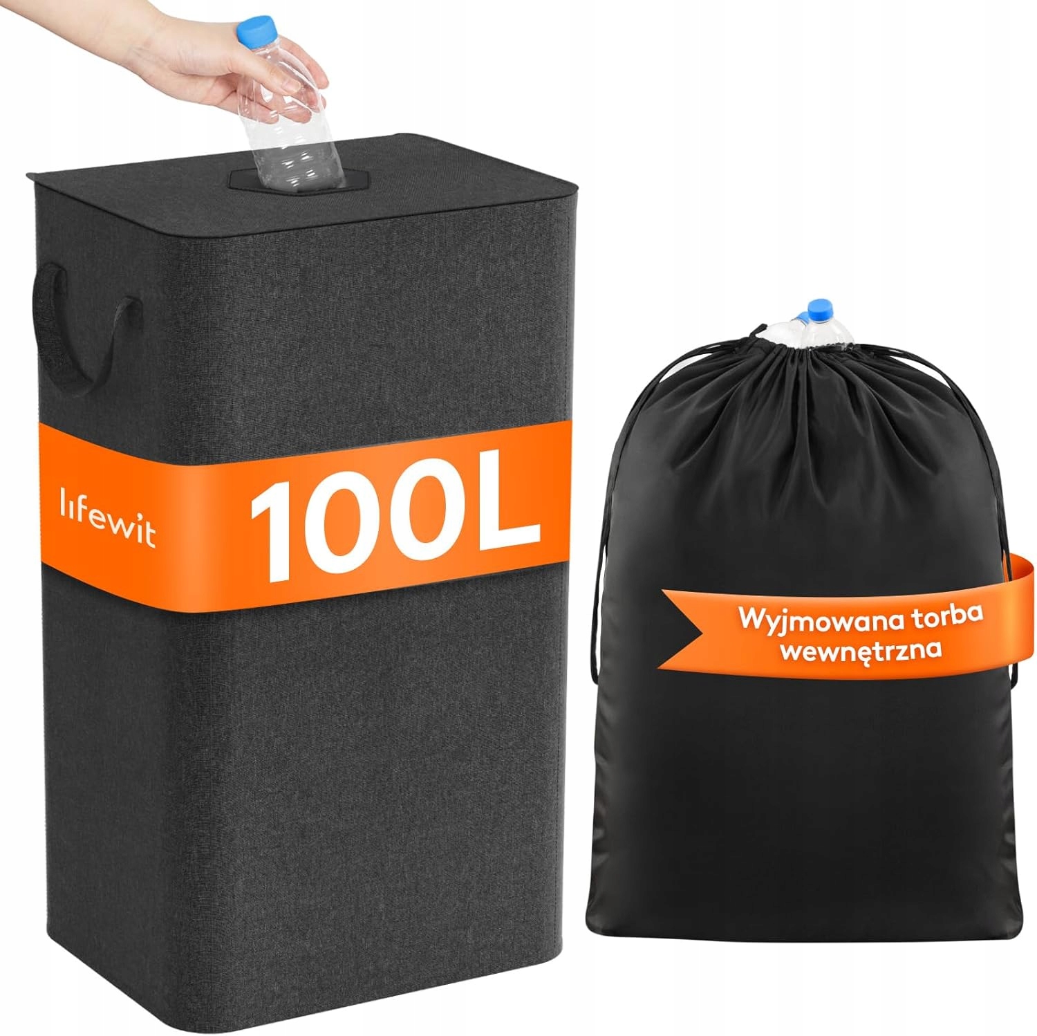 Lifewit koš na prádlo 100 l s víkem, skládací, šedý