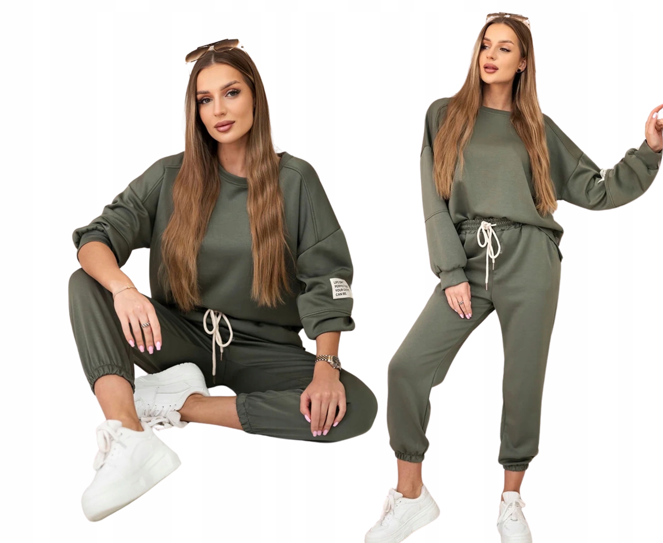 Khaki dámský dvoudílný komplet mikina kalhoty Máslo