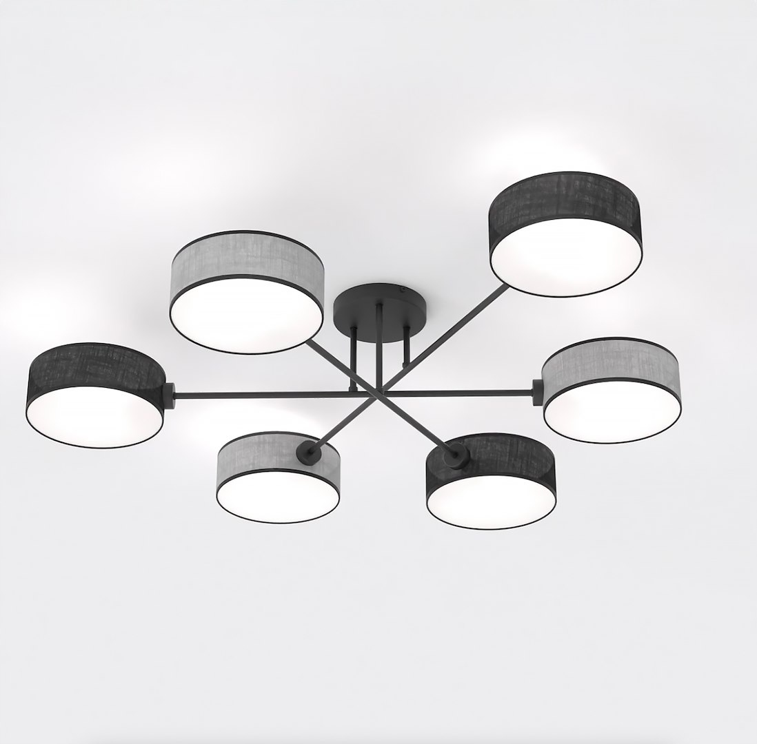 Stropná lampa Emibig Maga čierna, šedá 6xE14 10W Max Led