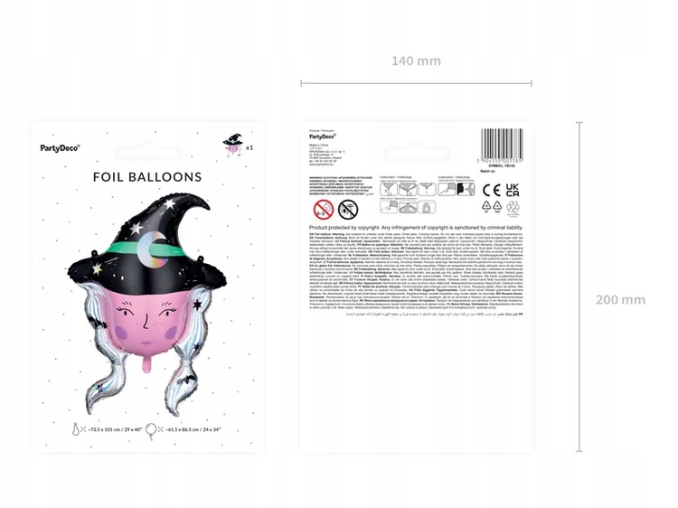 BALON FOLIOWY CZAROWNICA HALLOWEEN 73,5x101 cm Stan opakowania oryginalne
