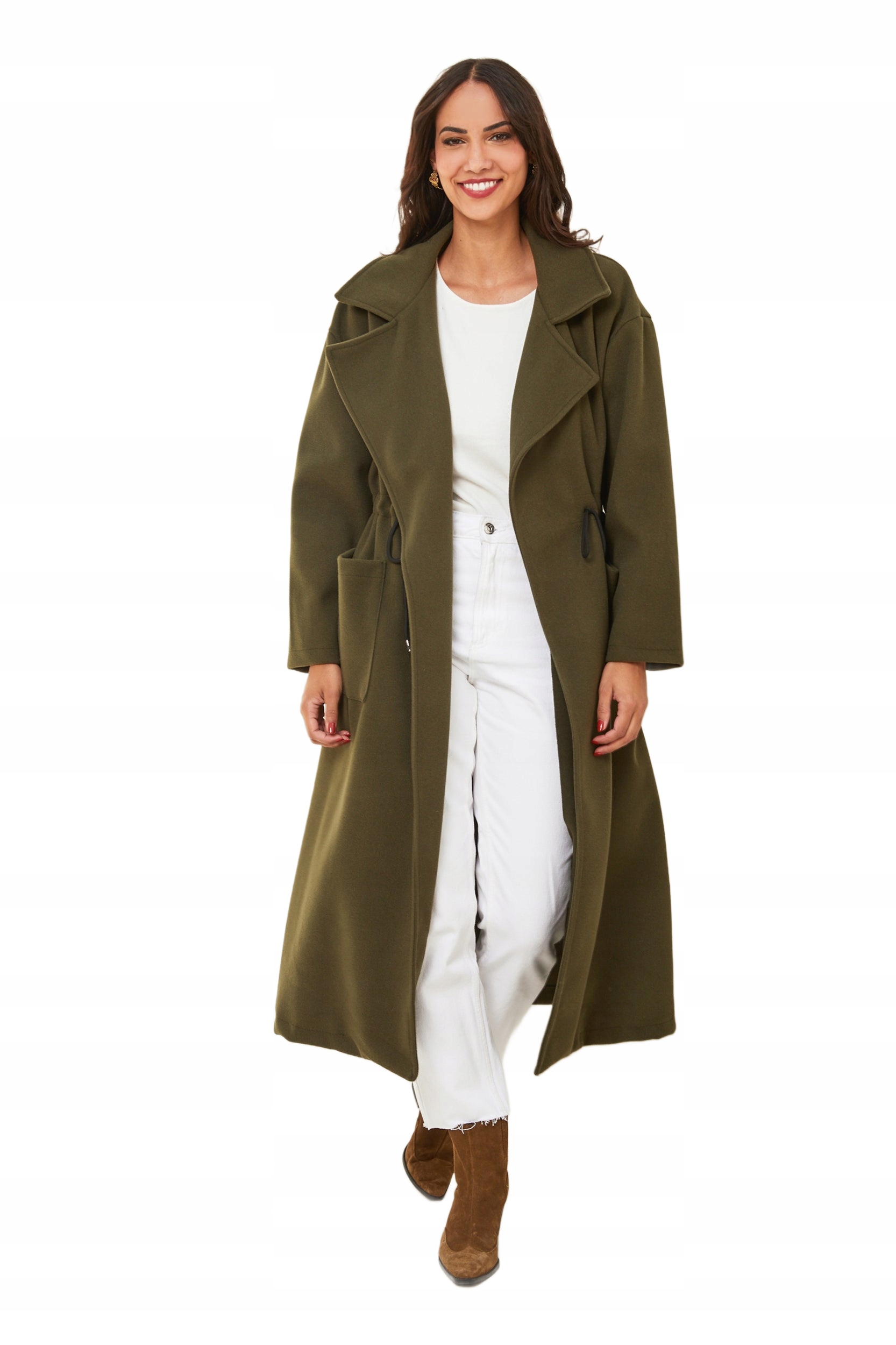 Le Comptoir Du Manteau Khaki Dlouhý Kabát S Klopami L/XL Fta