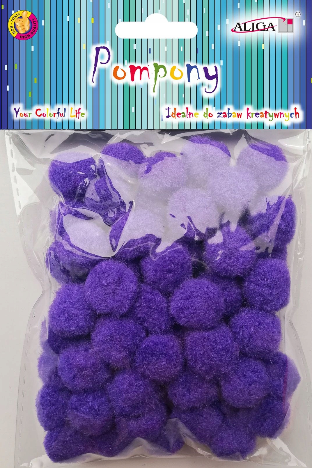FIOLETOWE POMPONY PLUSZOWE 2 CM 60 SZTUK AKRYLOWE POMPON PLASTYKA KULECZKI