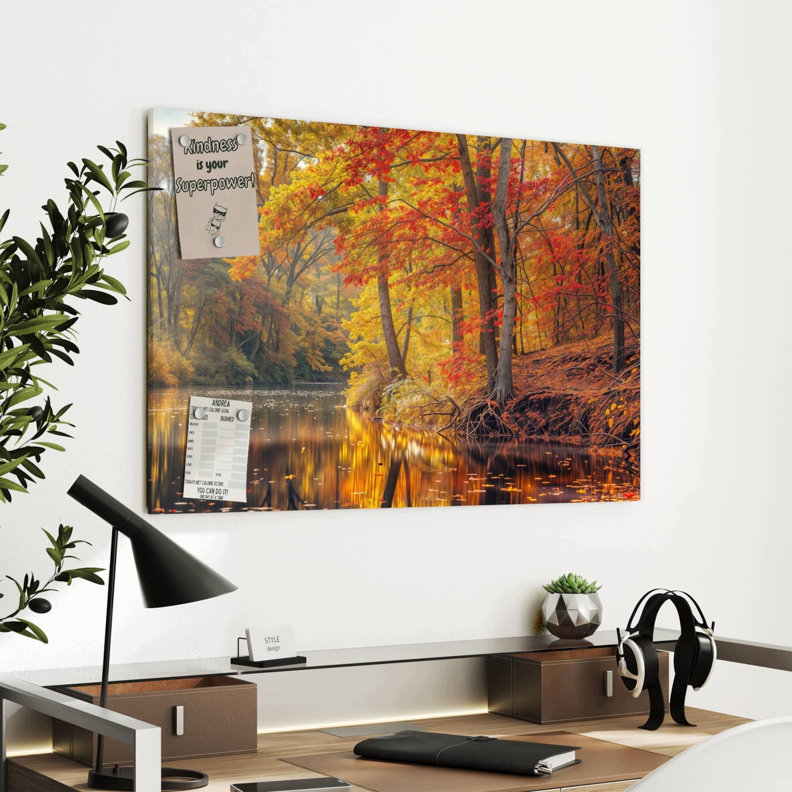 Magnetická tabule Podzimní les Jezero 90 × 60 cm