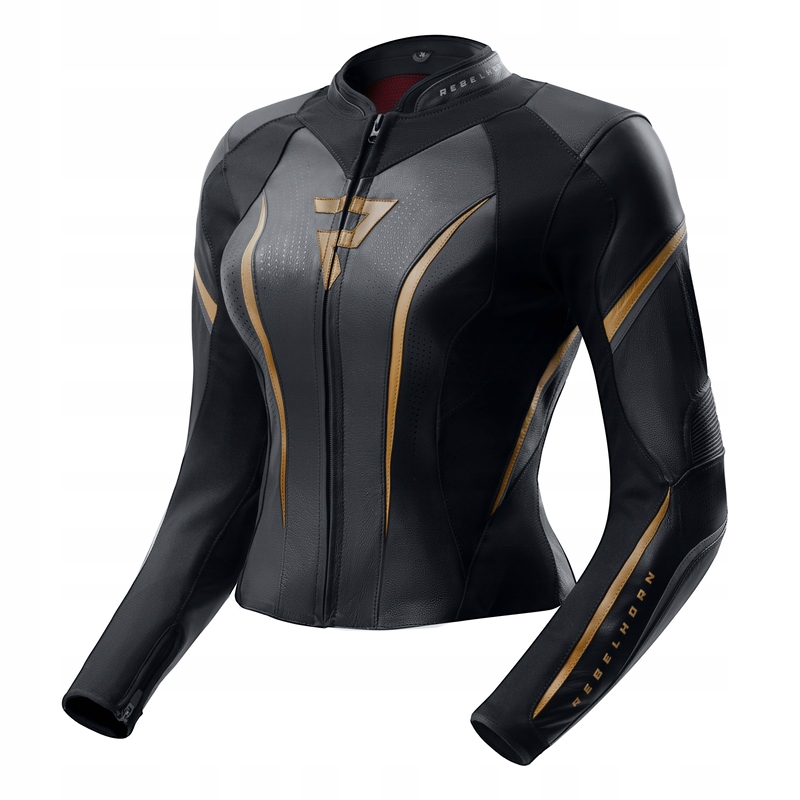 Dámska Kožená Motocyklová Bunda Rebelhorn Diva St Black Gold W36