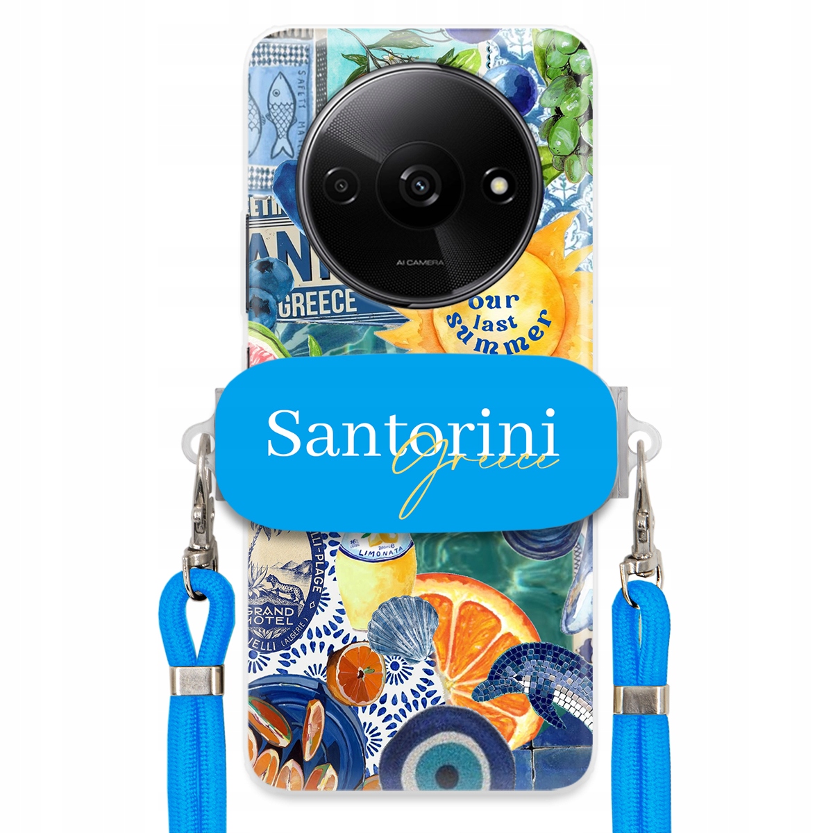 Pouzdro pro Xiaomi Redmi A3 4G Modré Crossbody vodítko Držák Santorini Sea