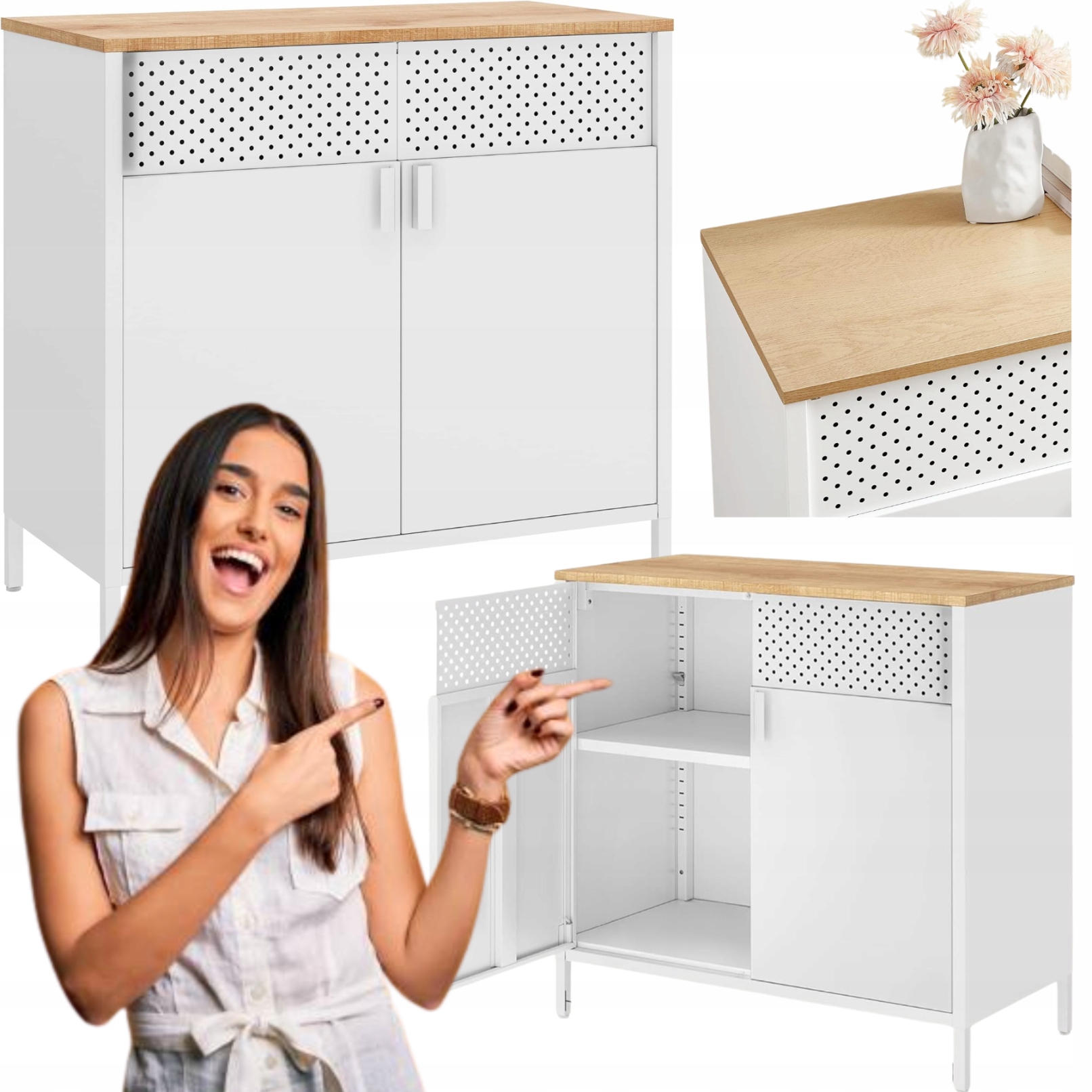 Kuchynská komoda do obývacej izby na skladovanie, nastaviteľná, 3 police