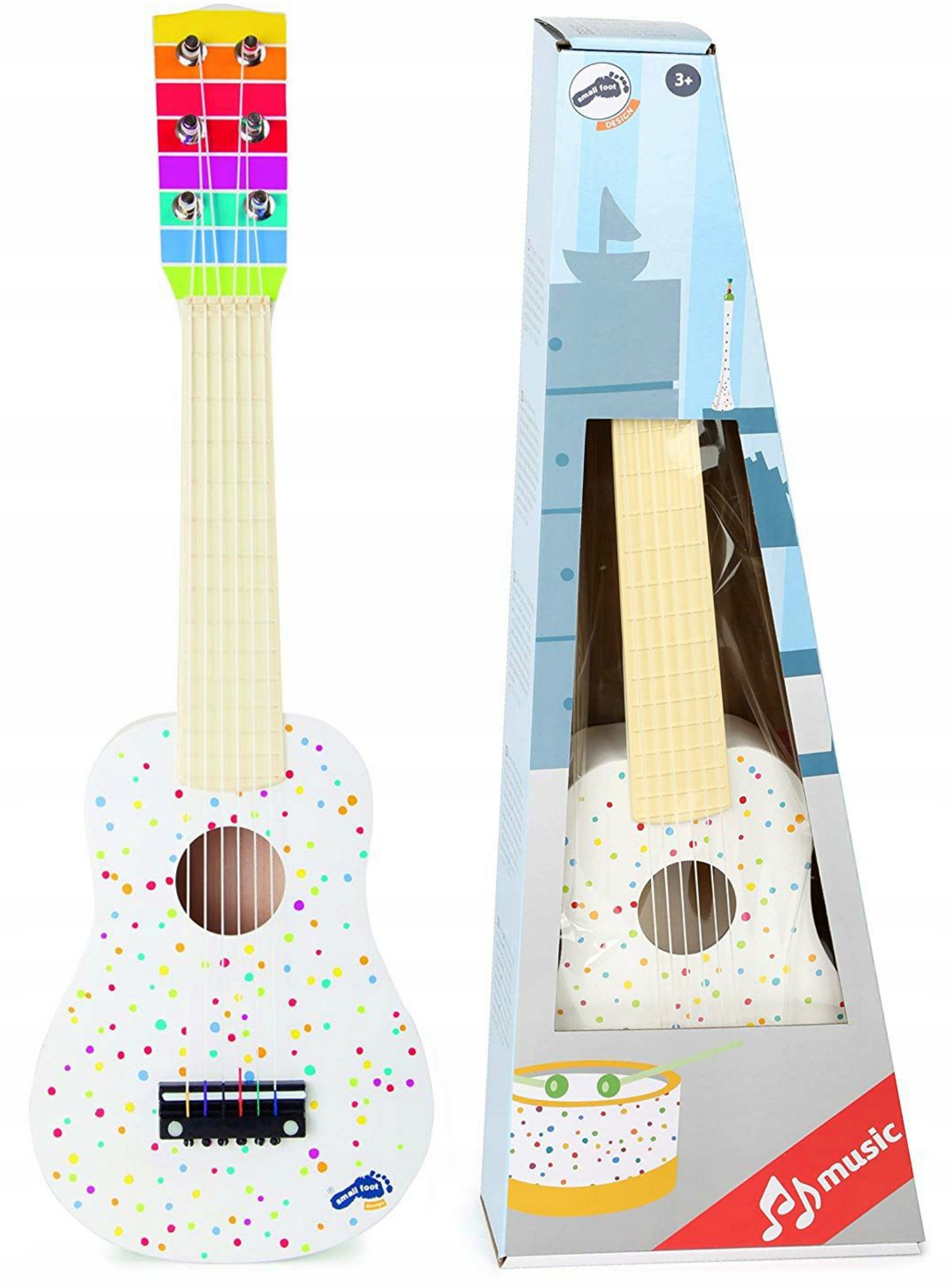 

Drewniana Gitara Biała W Kolorowe Kropki 6 Strun