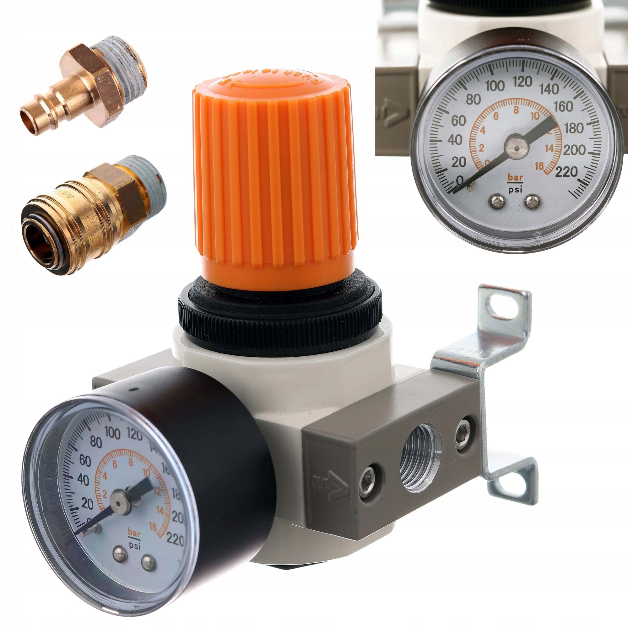 Reduktor Ciśnienia Powietrza Kompresora 1/4" 16bar szybkozłączki Rqs Rectus