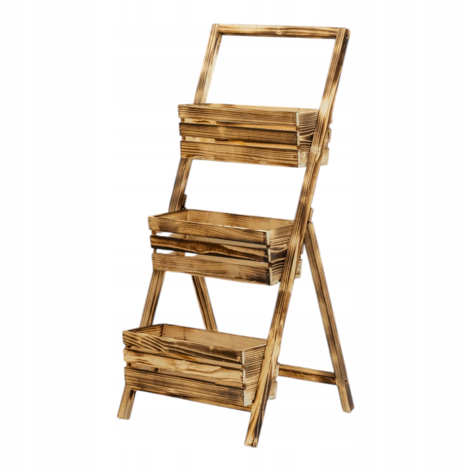 Dřevěný rozkládací stojan na květiny s bylinkami, 3 krabice na opalování, 107