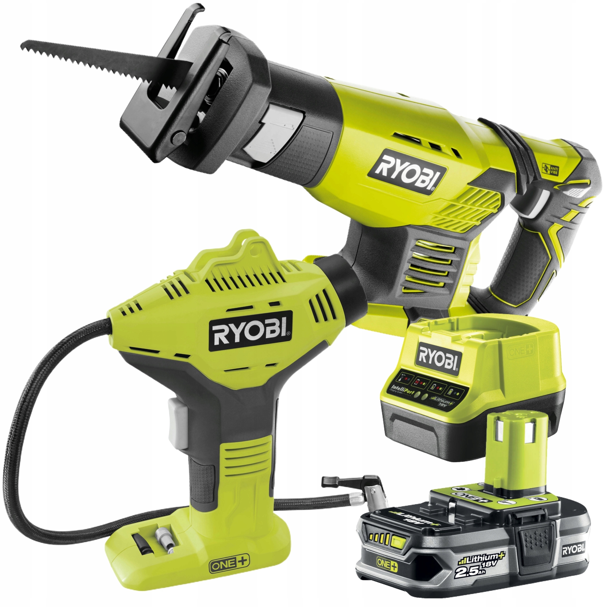 RYOBI PIŁA SZABLASTA RRS1801M+KOMPRESOR POMPKA 50cm R18PI AKU 18V +2,5AH
