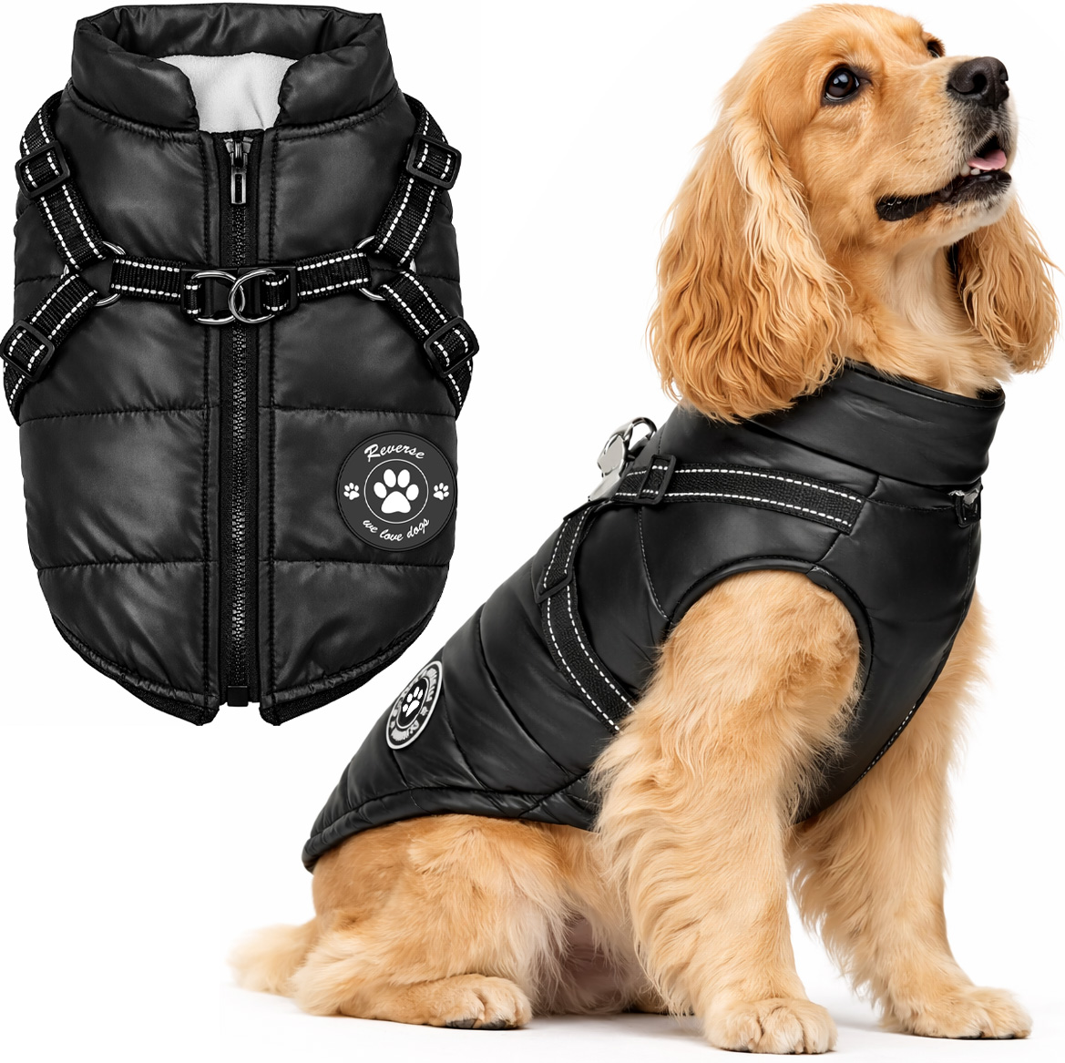 Levně Teplá Bunda Oblečení Pro Psa Zimní Vesta Černá S Ramenními Popruhy 2v1 L