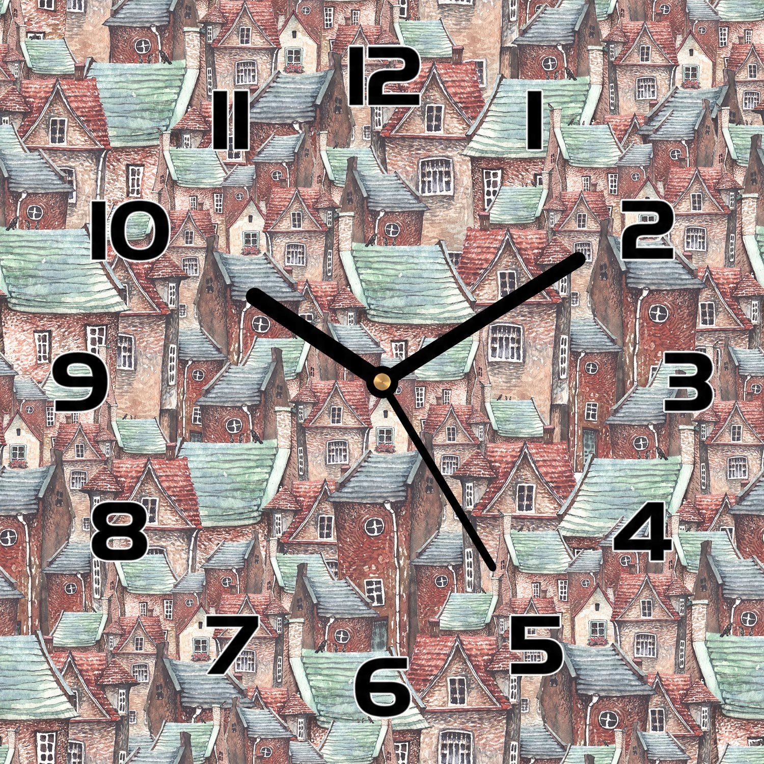 

Szklany zegar Stare miasto kolorowy wzór 30x30 cm