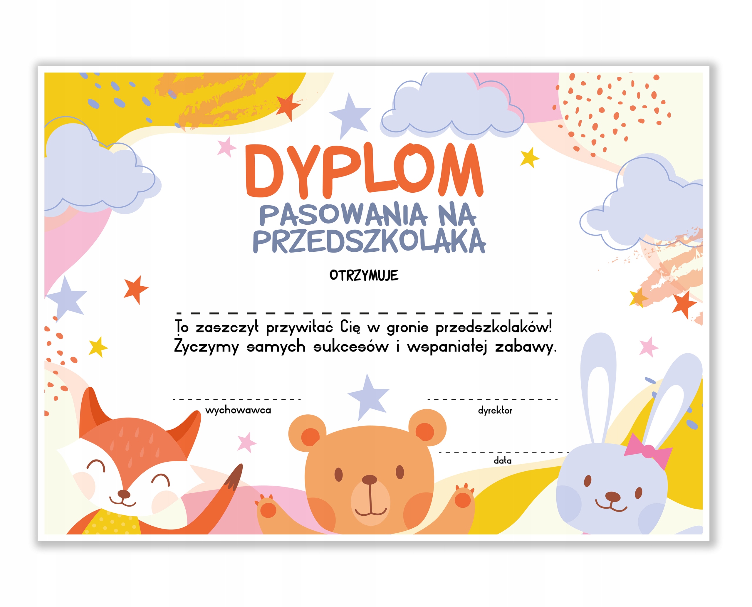 

Dyplom Pasowania Na Przedszkolaka Zwierzaki A4