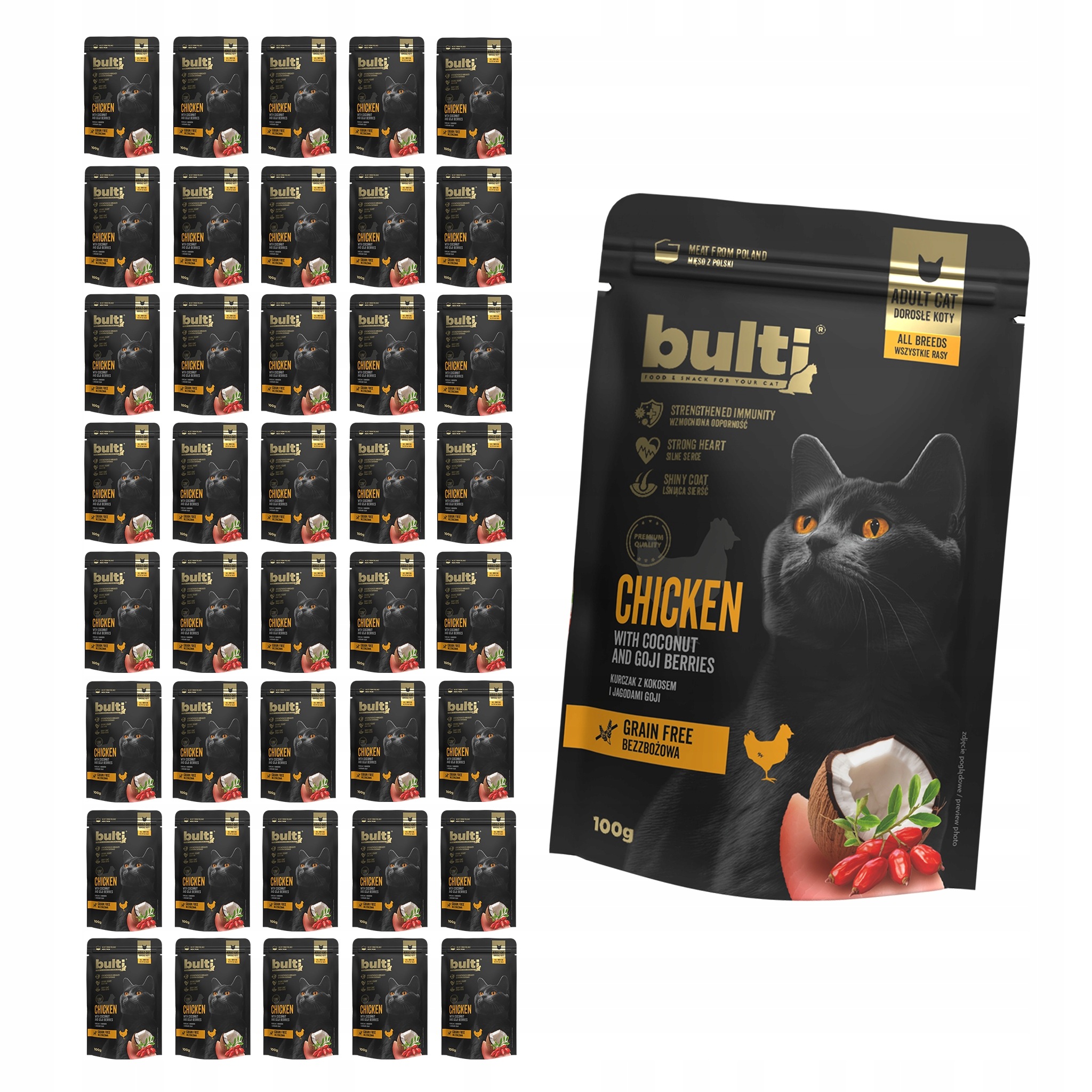 Bulti Superfood mokré krmivo pro kočky Kuřecí kokos a borůvky 40x100 g
