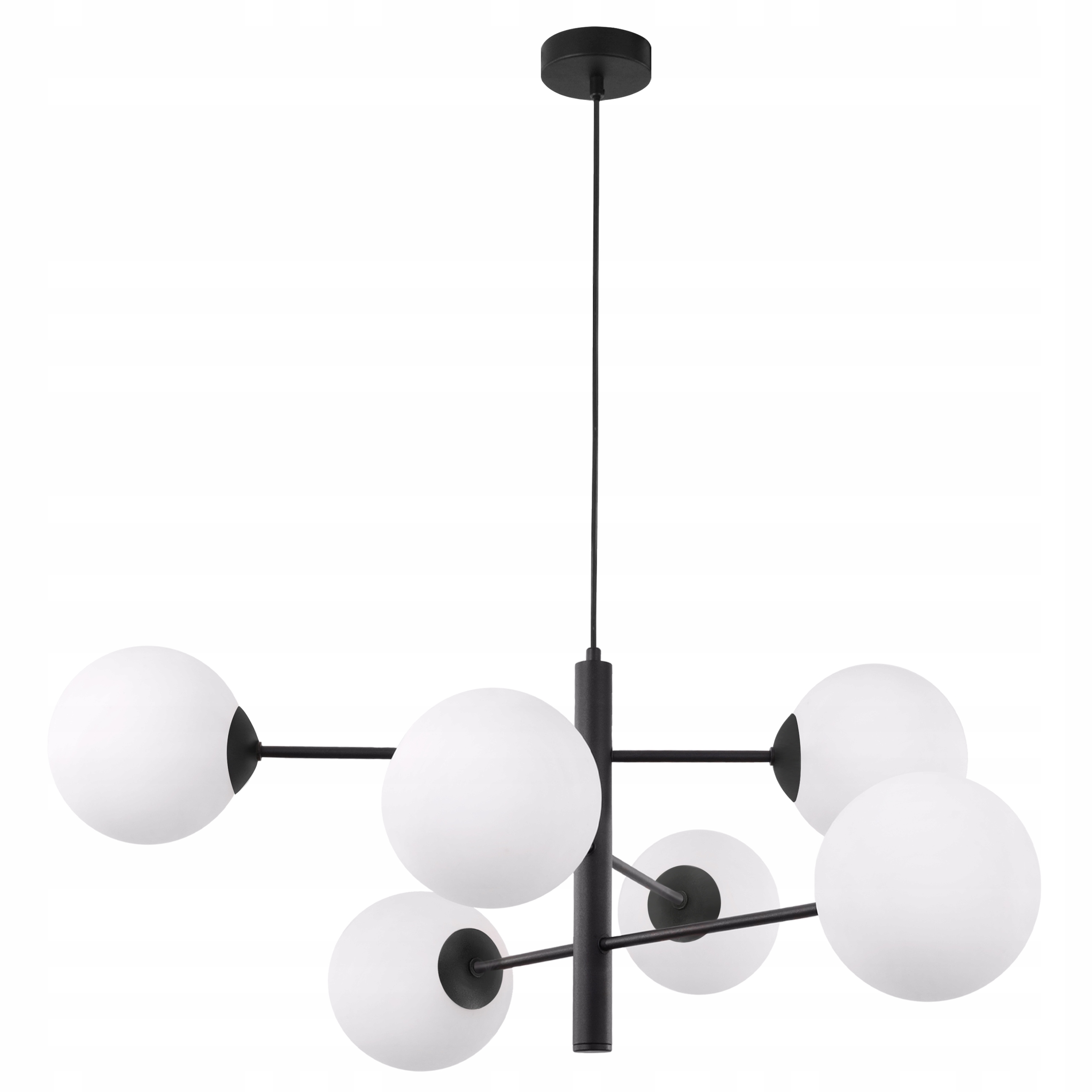 Lampa Sufitowa Wisząca Czarna Loft Żyrandol Białe Kule Nowoczesne Led E14