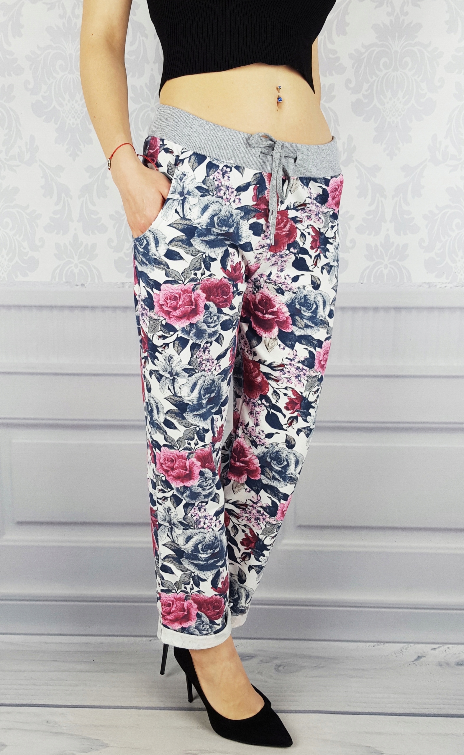 WYGODNE - SPODNIE - DRESOWE - KWIATY - BAWEŁNIANE Materiał dominujący bawełna