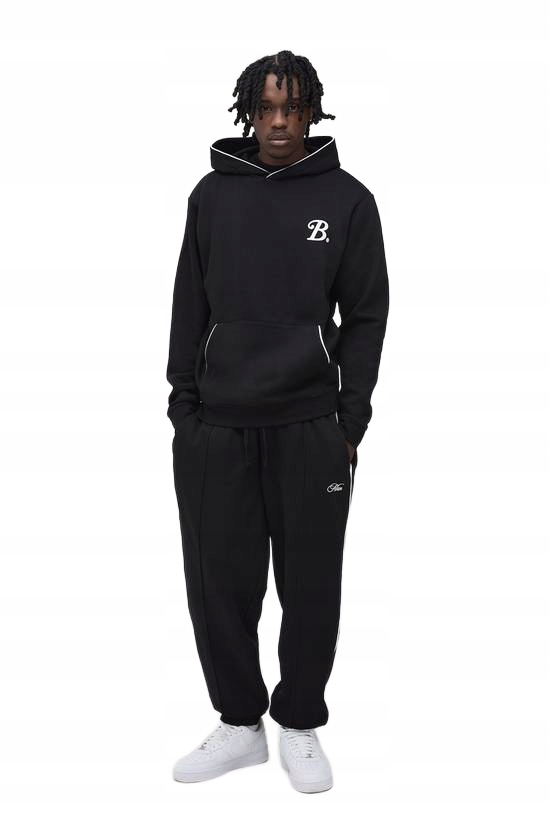 Boohooman Černý Teplákovka S Kapucí A Bílými Lampasy L Z3A