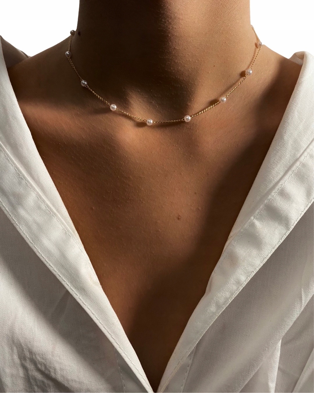 

Złoty łańcuszek Choker naszyjnik Perły stal