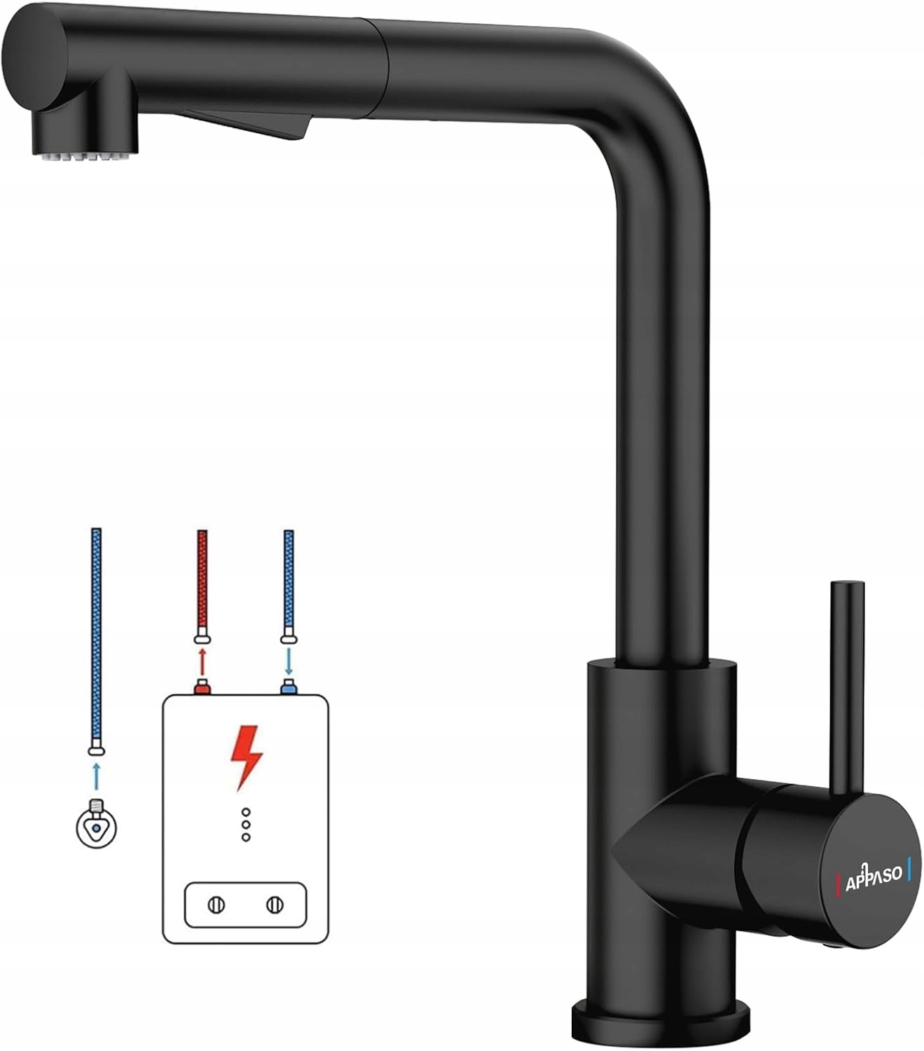 Appaso Nízkotlaková kuchynská batéria, čierna, kuchynský kohútik, 3 prípojky