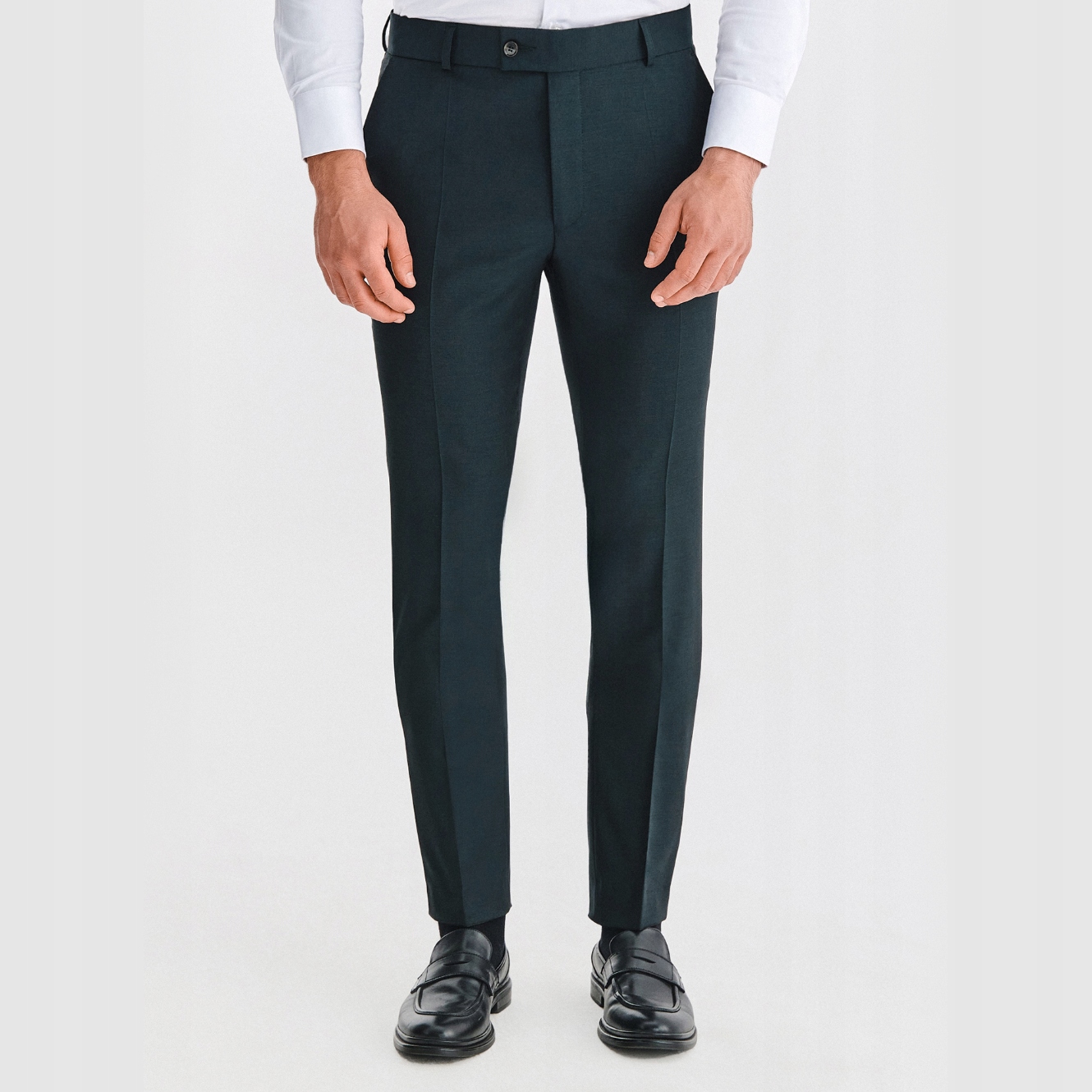 Zelené oblekové kalhoty 100% vlna Slim Fit Pako Lorente vel 88/176