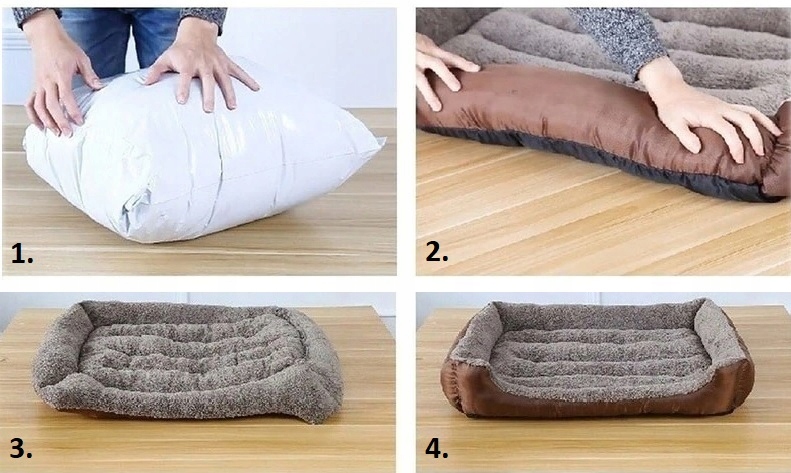 Legowisko sofa dla psa i kota RegMag, pluszowe, niebieskie M–XL – Po rozpakowaniu