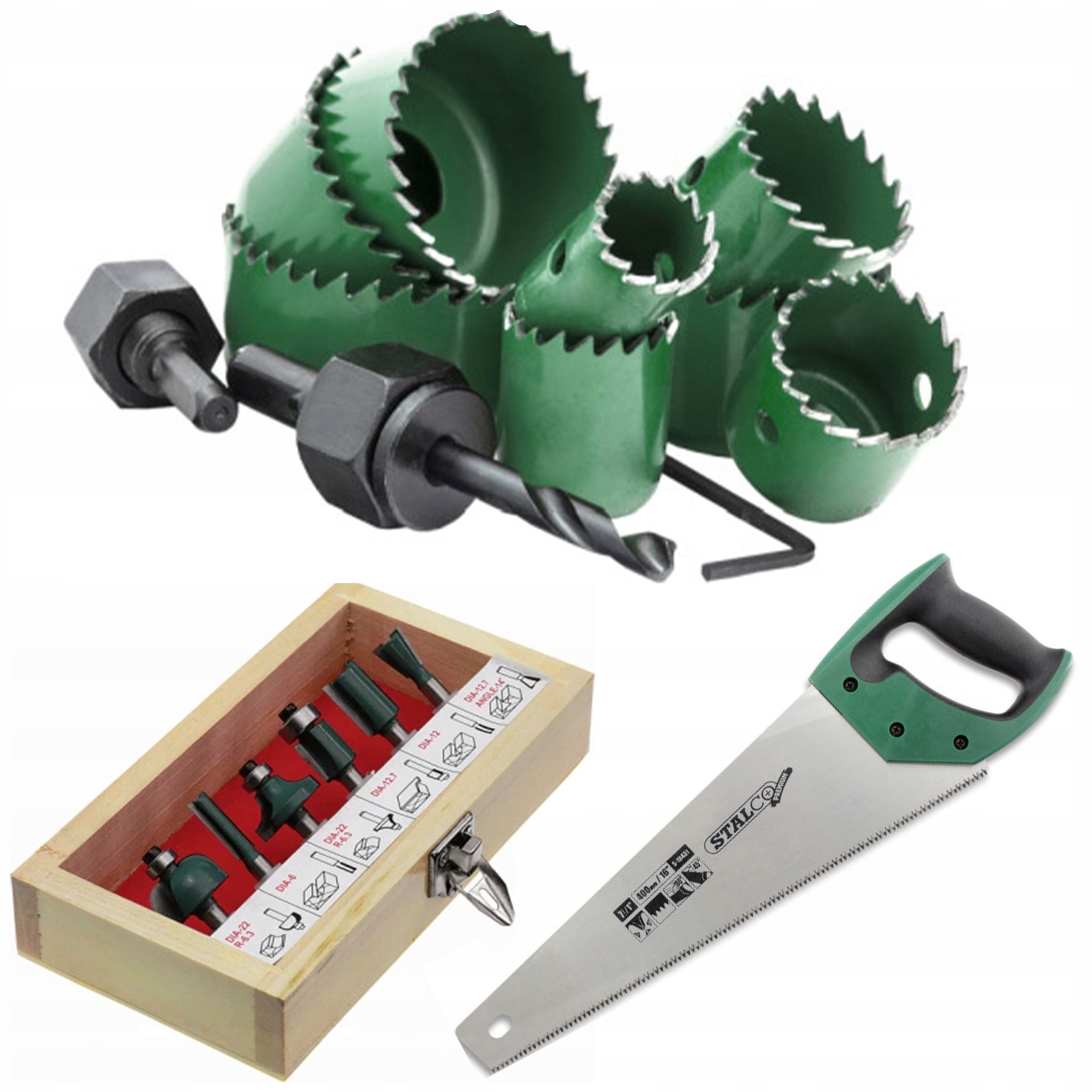 Frézy Na Dřevo 6 MM Korunkový Vrták 19-93 8 ks. Pila 500 MM