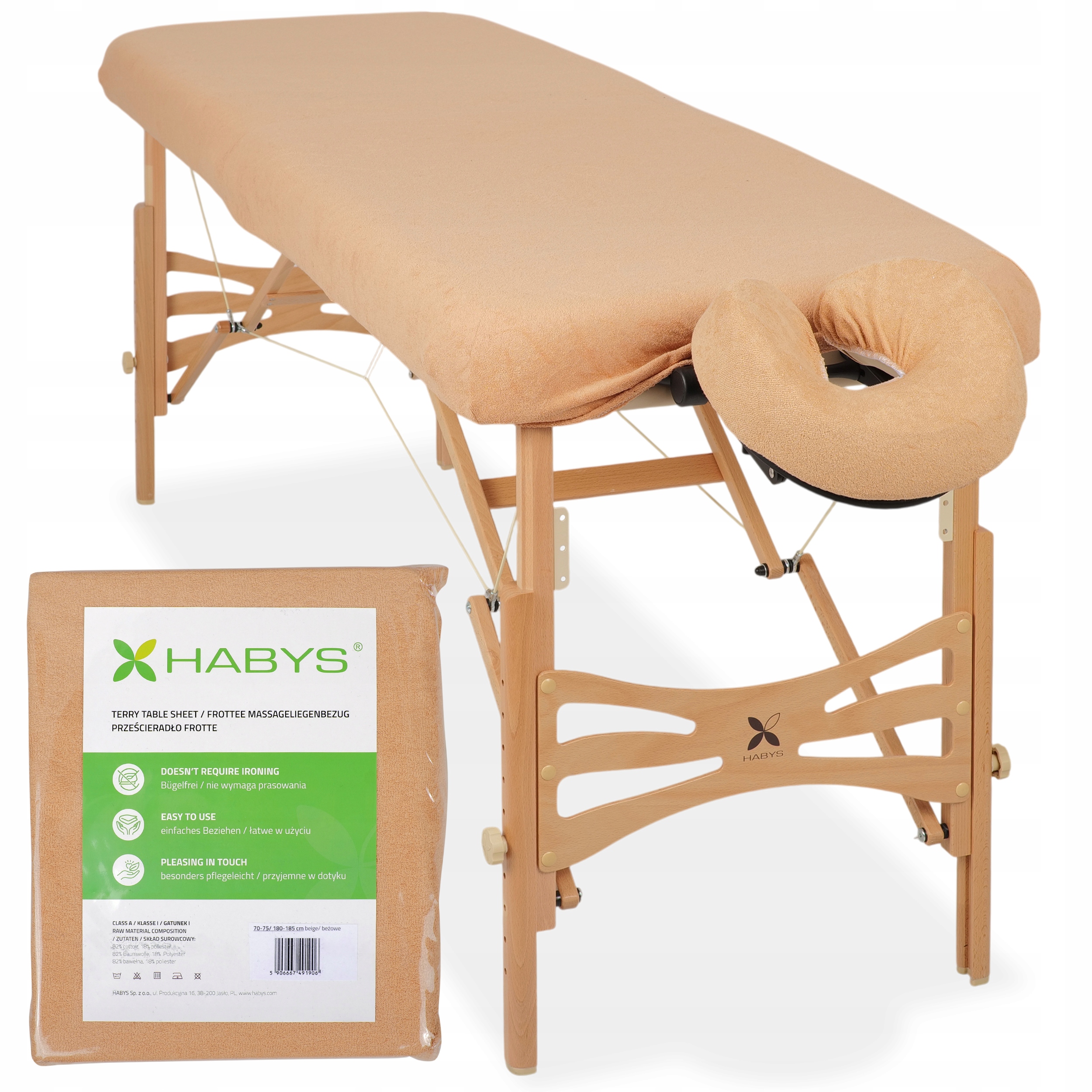 Zestaw Frotte Beżowy Na Stół Do Masażu 70x185 Prześcieradło Podgłówek