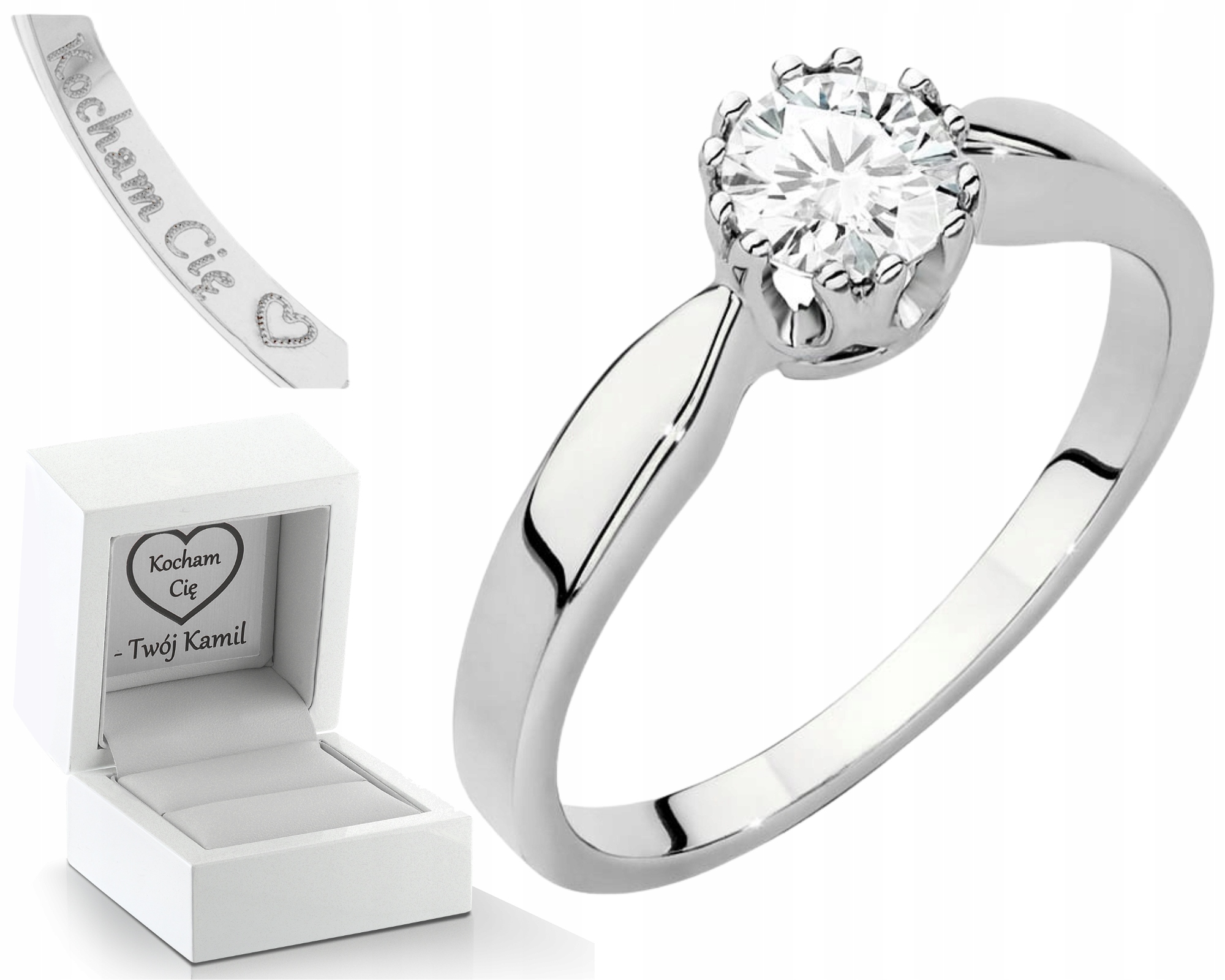 Bílé Zlato Prstýnek S Laboratorním Briliantem Gravírování 585 Dárek