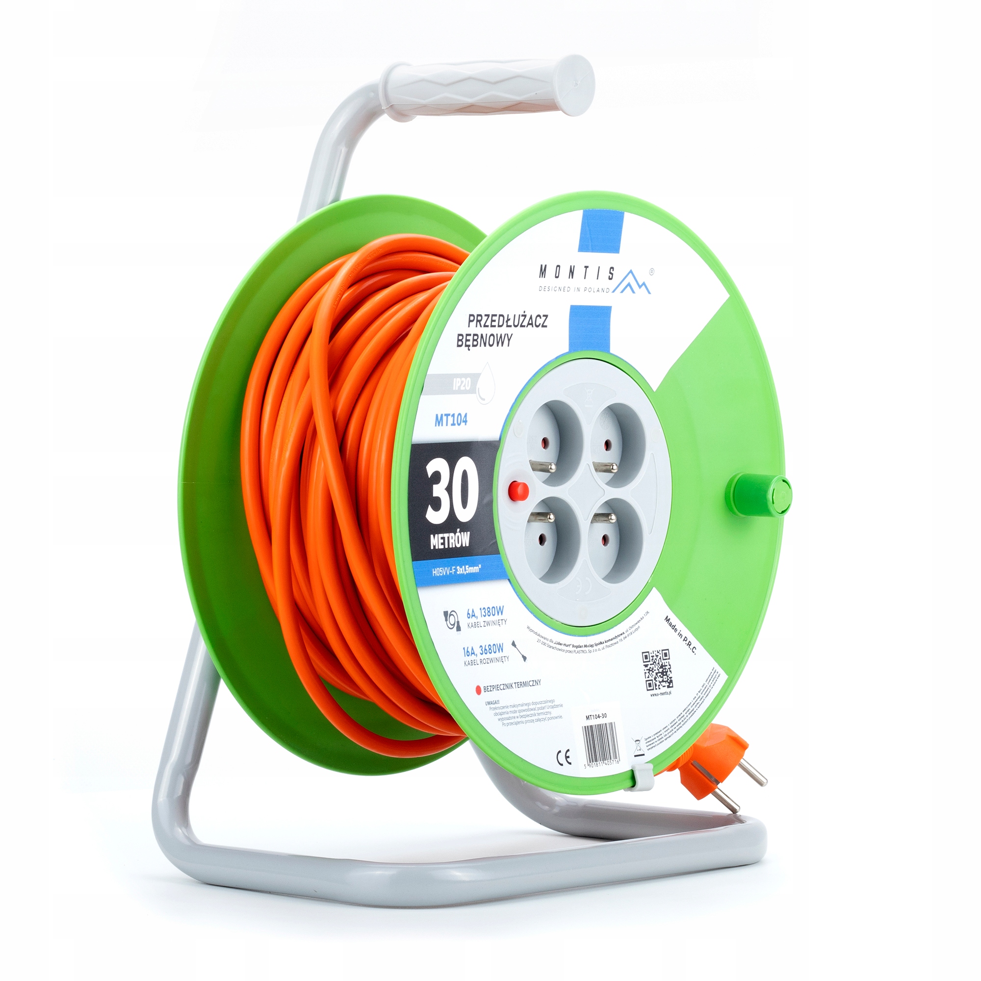 Predlžovací Kábel bubnový, záhradný Montis 30 m 4 ks zásuviek oranžový