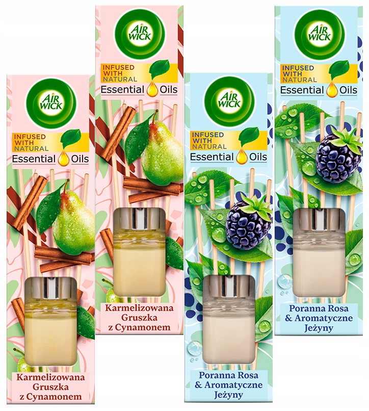Levně Sada Air Wick Vonné tyčinky Hruška se skořicí a Ostružiny 4 x 40 ml
