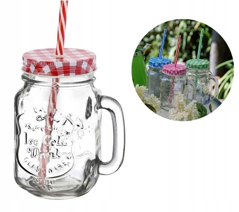 

Słoik jar z uchem MIX Kolor zakrętka 450 ml