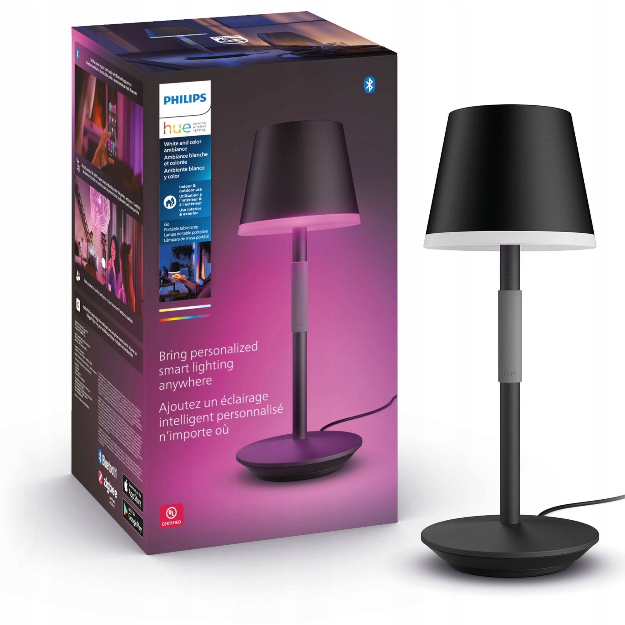Lampa stołowa Philips Hue Go W&c Czarno-szara 6W 530lm