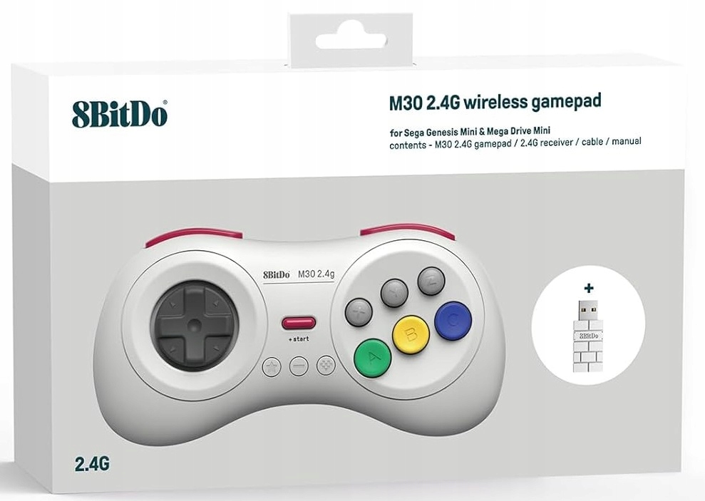 8BitDo M30 2.4G White Pad Sega Drive Mini Switch RPi