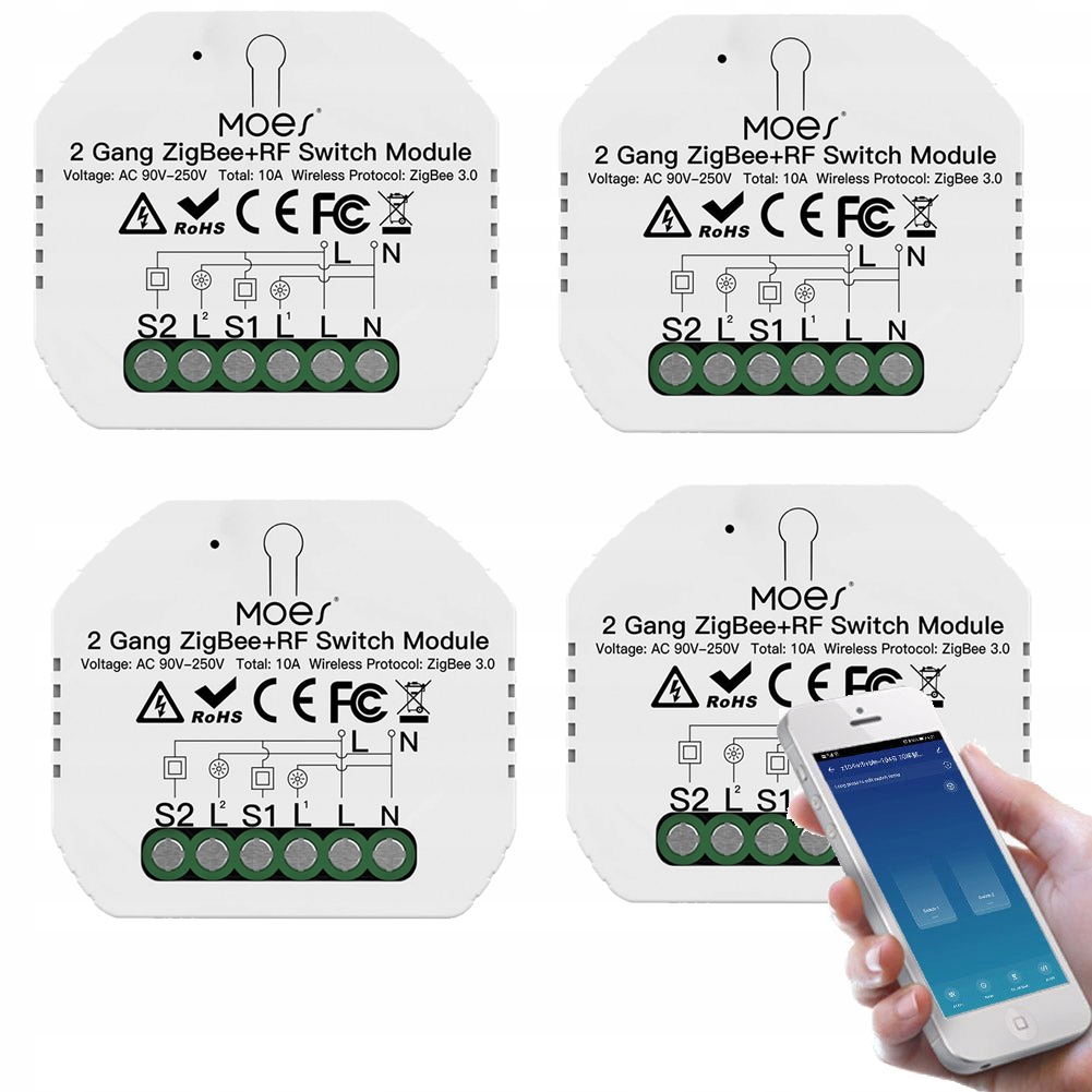 4x Tuya ZigBee Rf spínací modul 2-násobný spínací modul světla