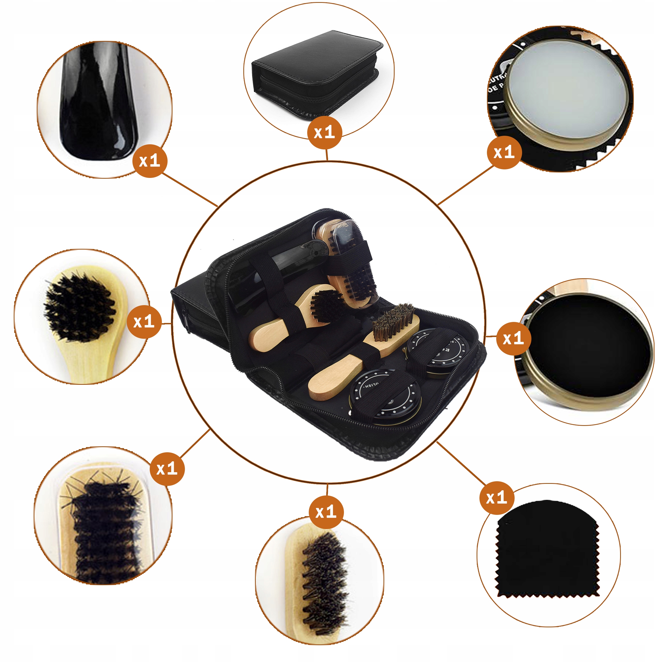 ZESTAW DO PIELĘGNACJI OBUWIA ZESTAW DO CZYSZCZENIA OBUWIA 8 ELEMENTÓW Kod producenta marec #4055