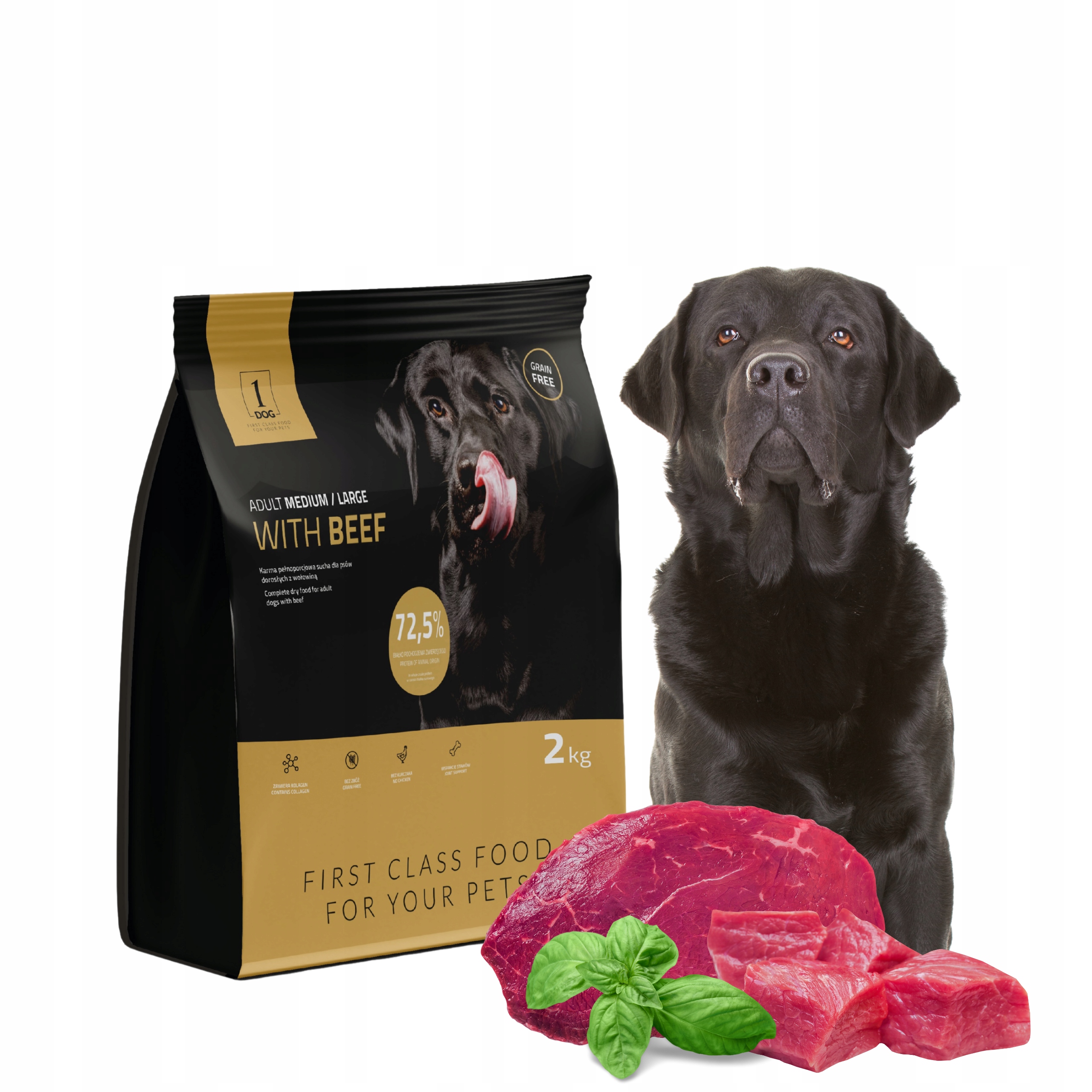 SUCHA KARMA DLA PSA Z WOŁOWINĄ ŚREDNIE I DUŻE RASY 2KG 1DOG MONOBIAŁKOWA