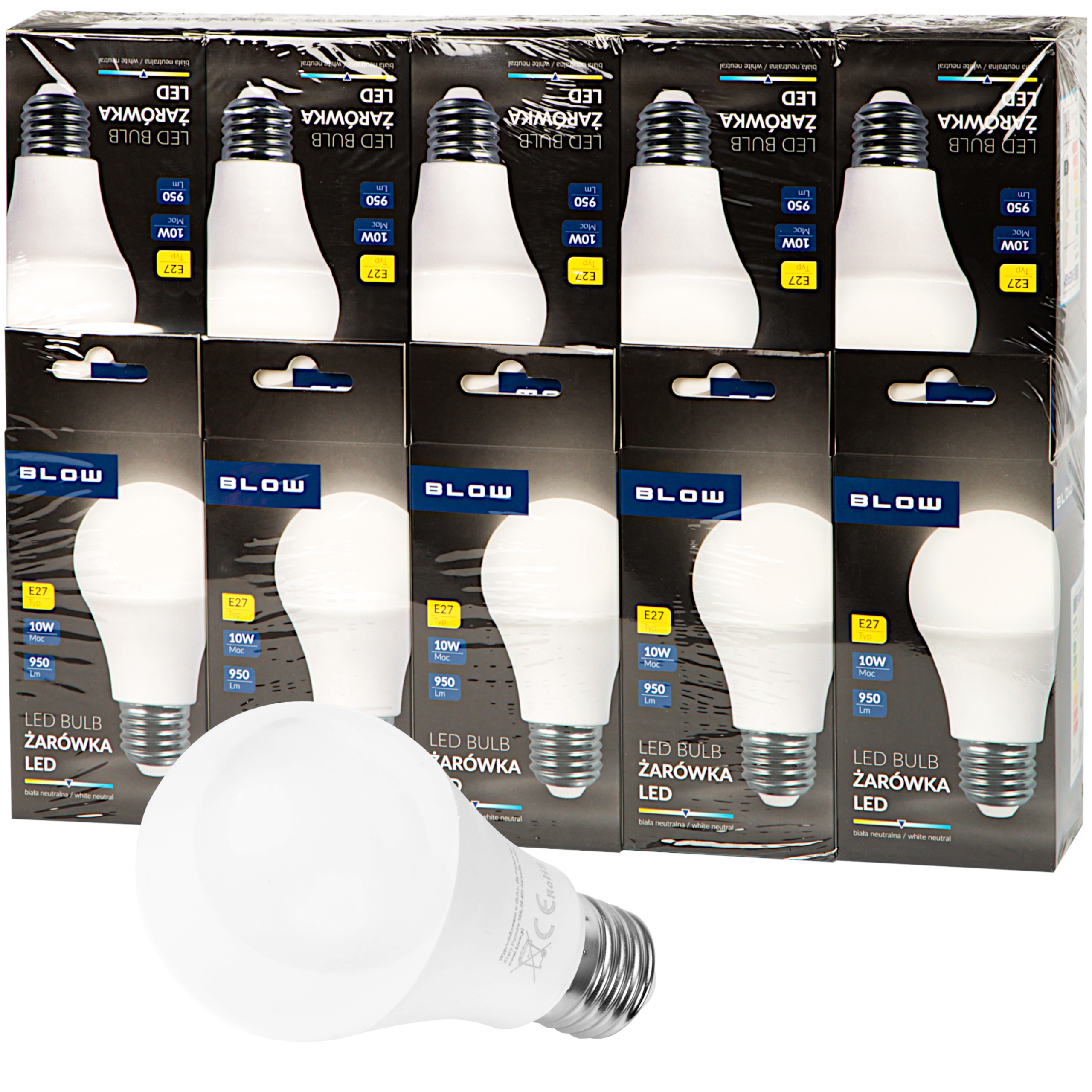

10x Żarówka Led Eco E27 10W=75W biała kulka Zestaw