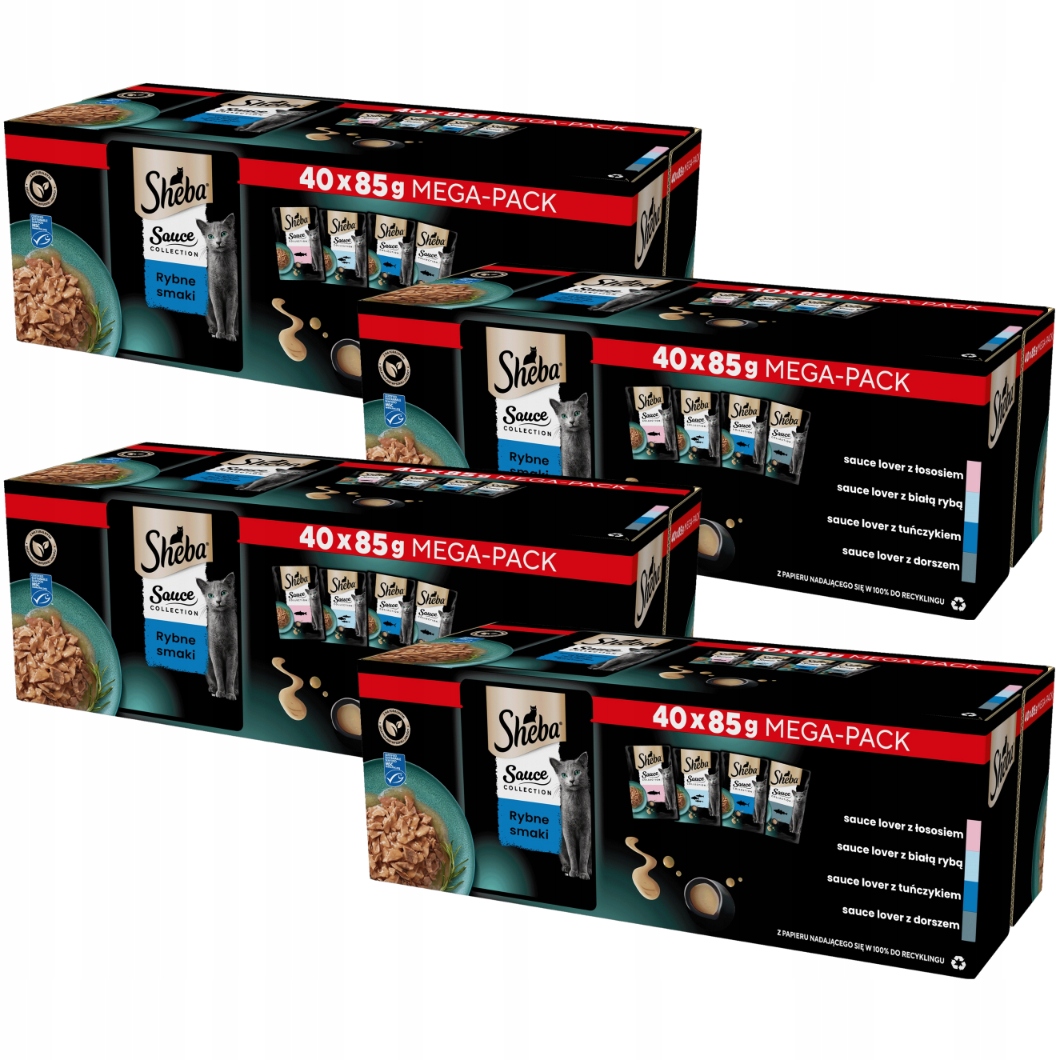 Levně Sheba Rybí příchutě vlhké krmivo pro kočky v sáčcích 85 g x 40 ks x 4 ks