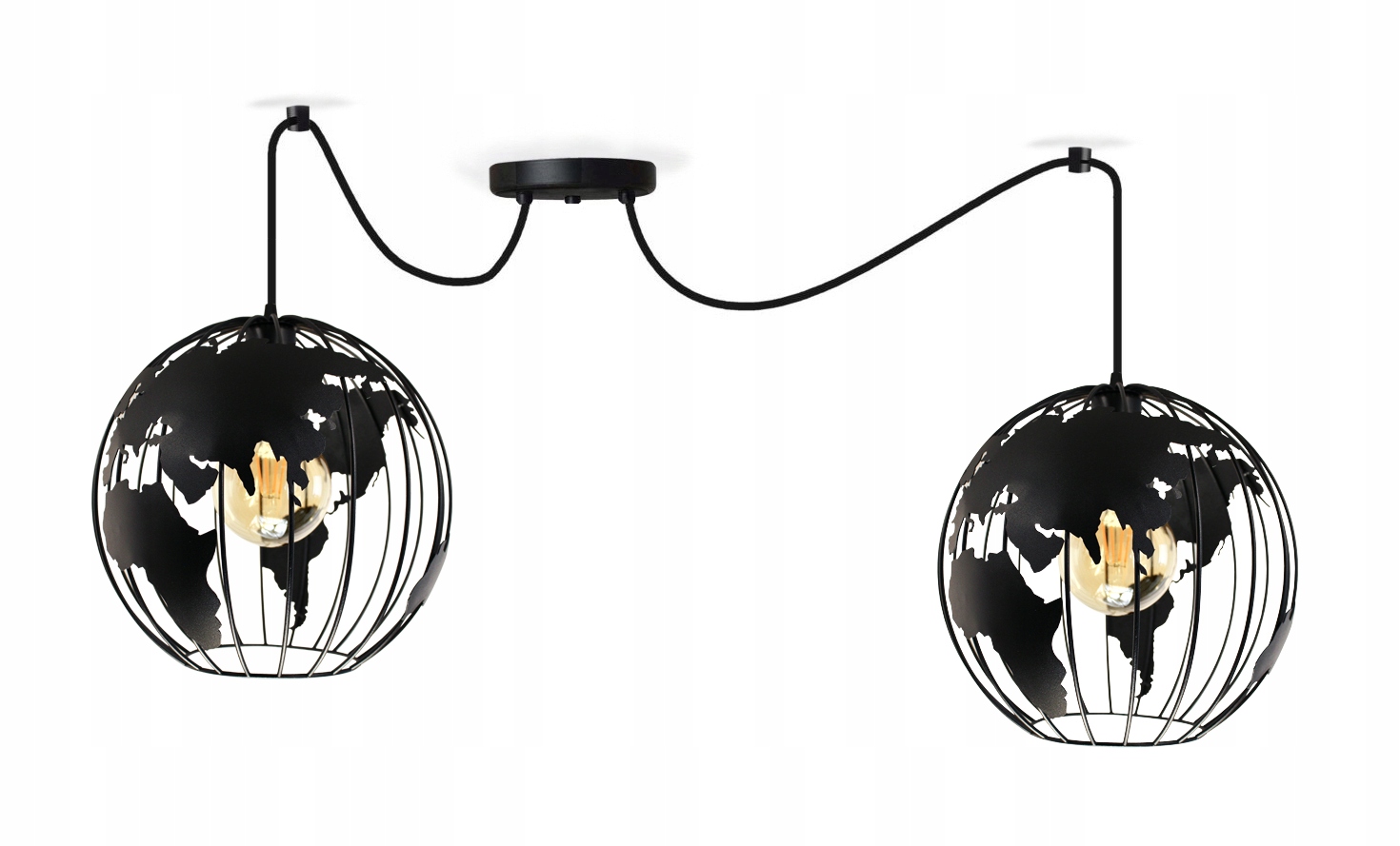 Pavouk Lustr Závěsná Lampa Globus 2 Koule Černá