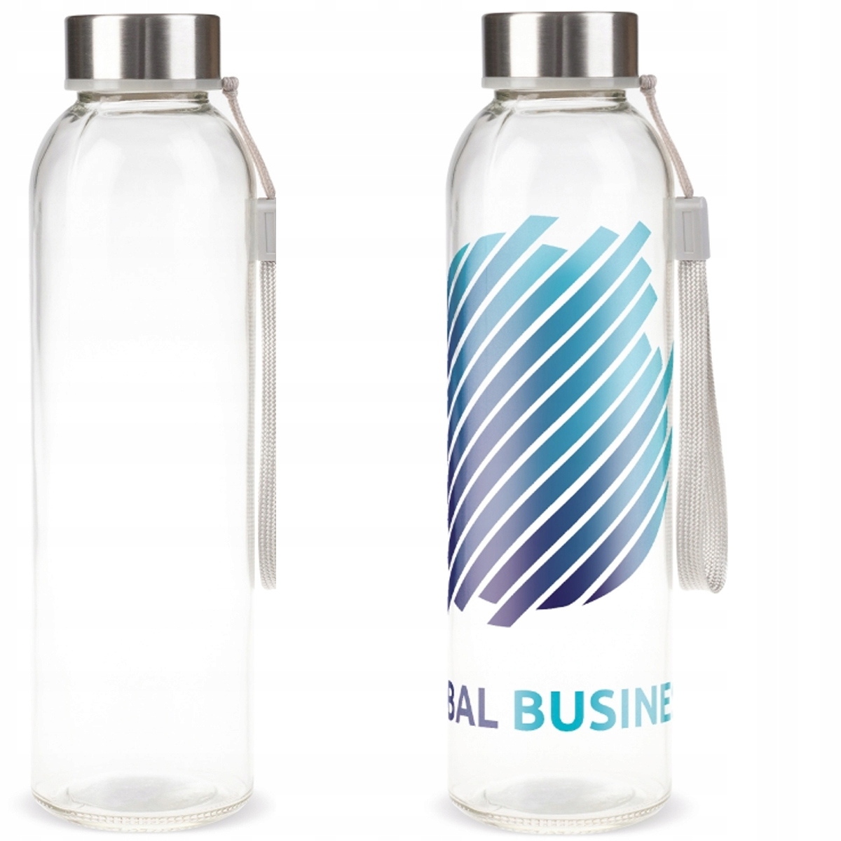 BUTELKA SZKLANA 500ML NA WODĘ PASEK PRZEZROCZYSTA